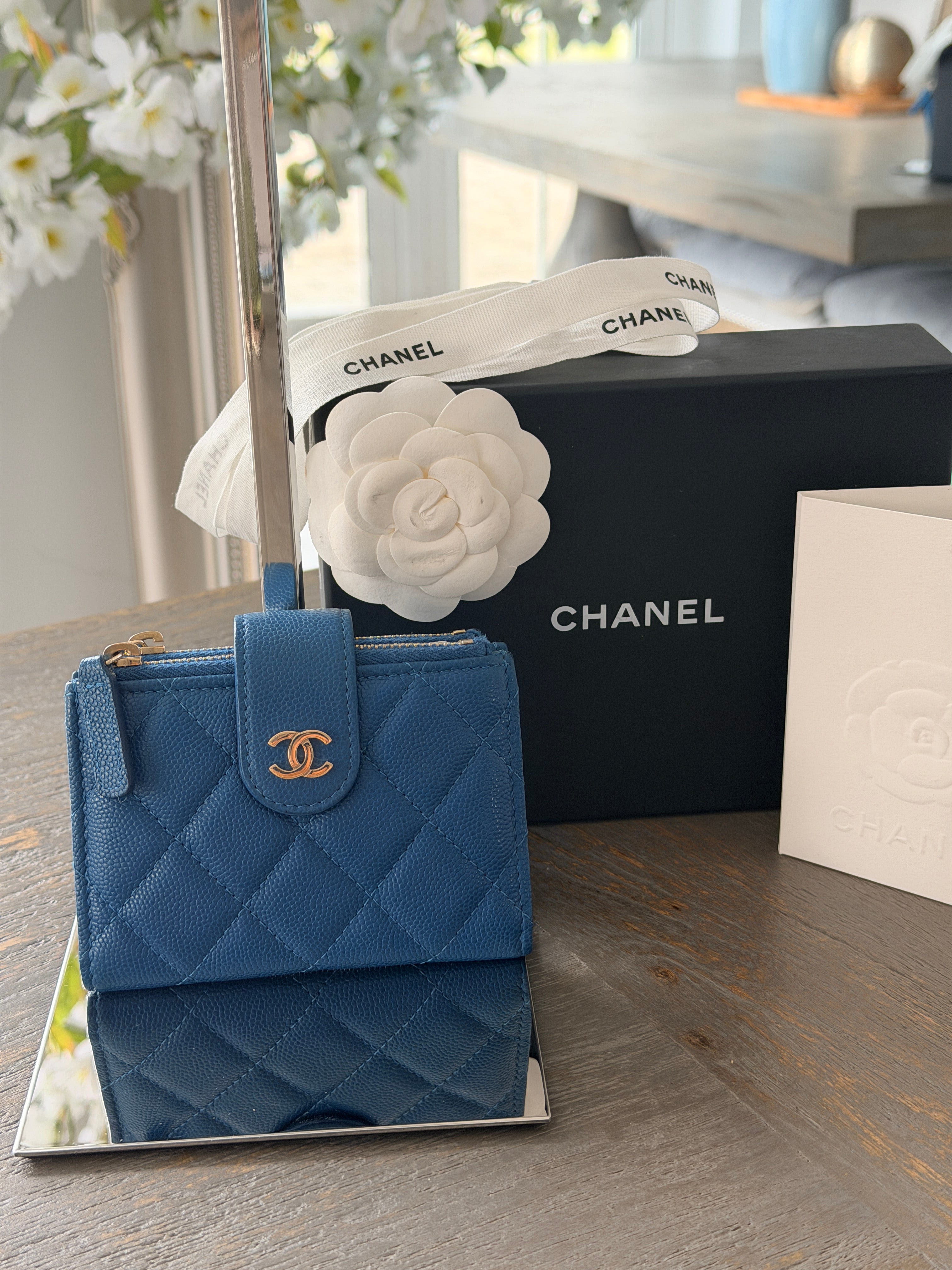 Chanel Small Wallet Blue Caviar Gold Hardware