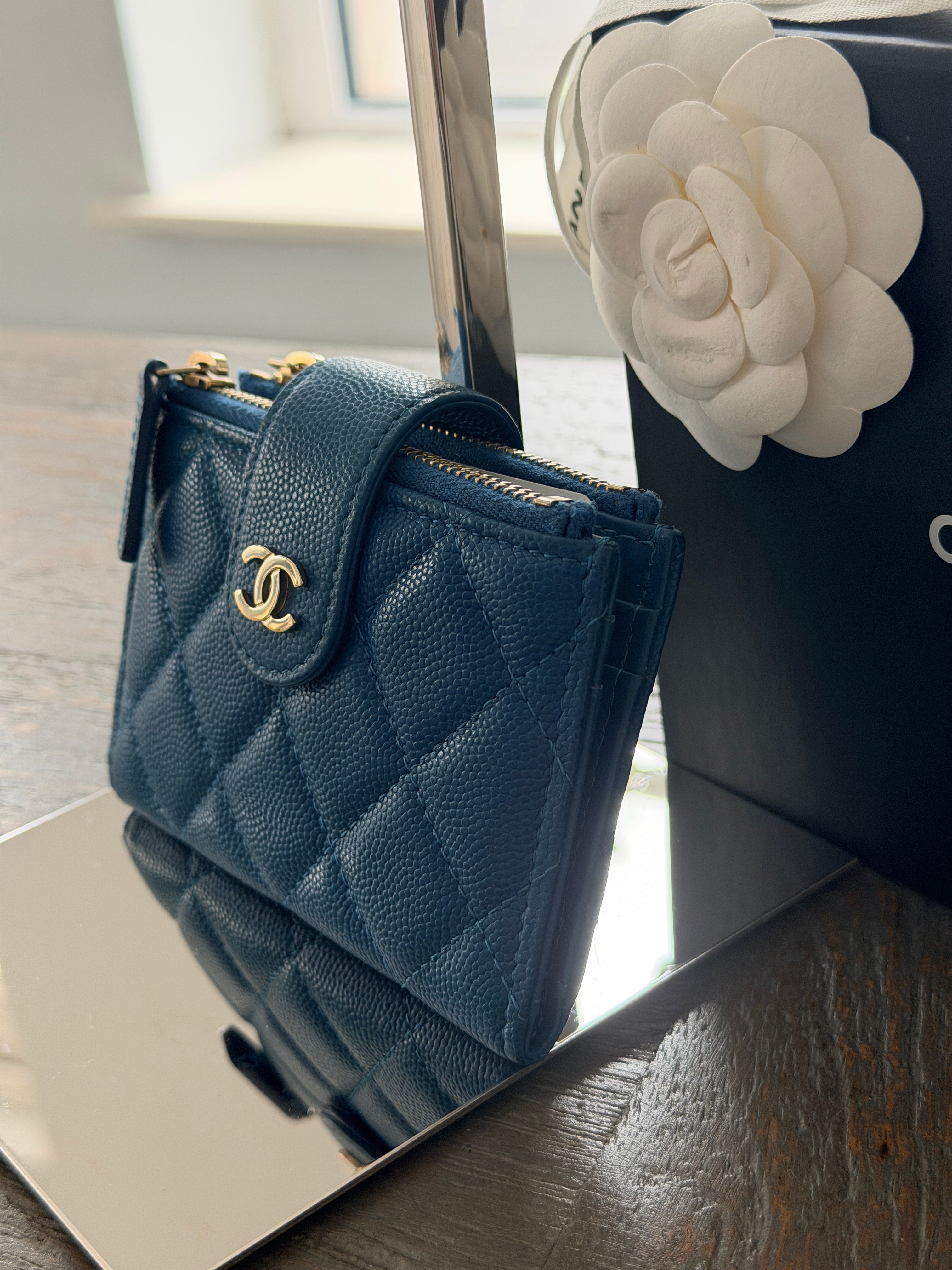 Chanel Small Wallet Blue Caviar Gold Hardware