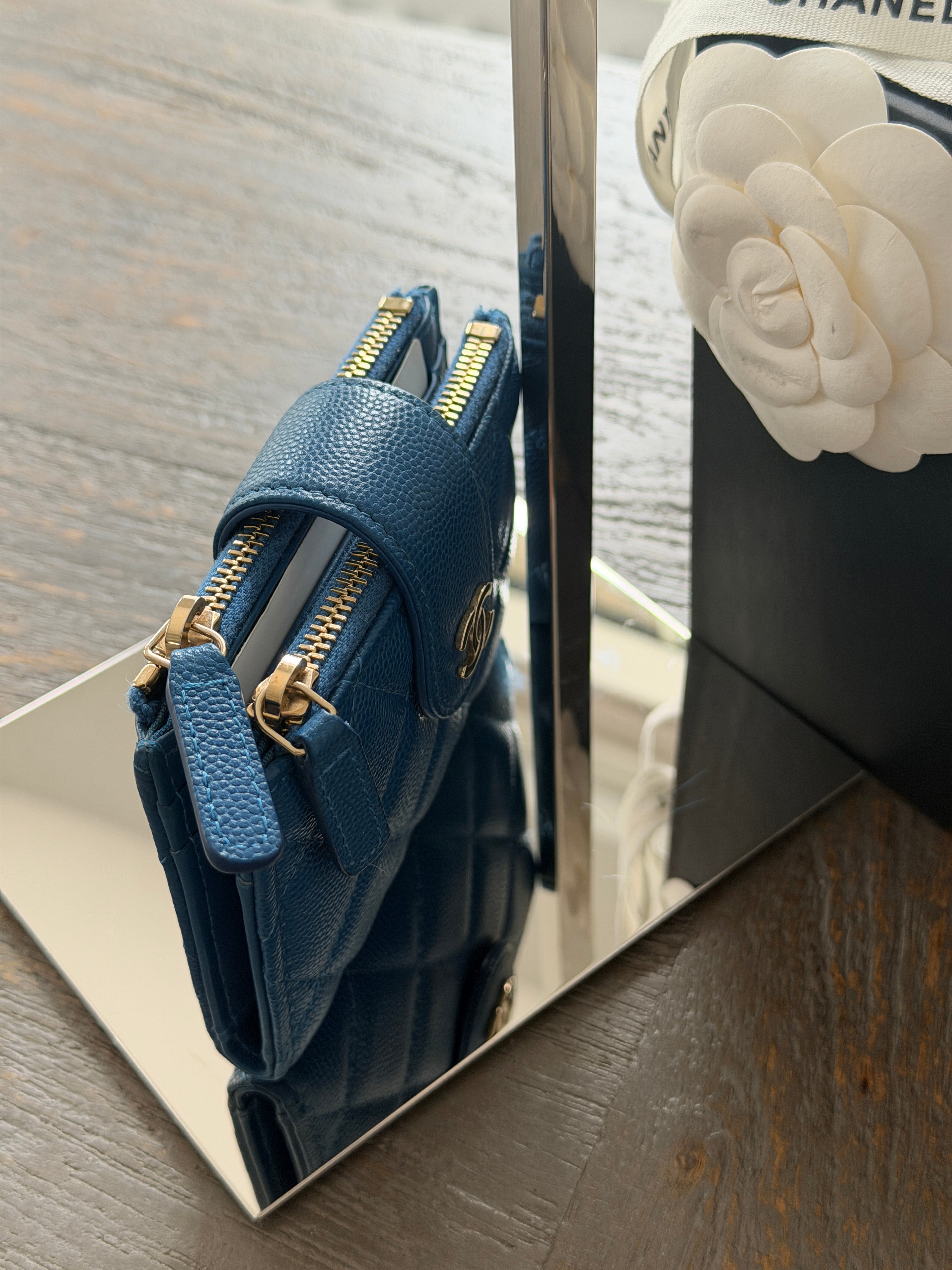 Chanel Small Wallet Blue Caviar Gold Hardware