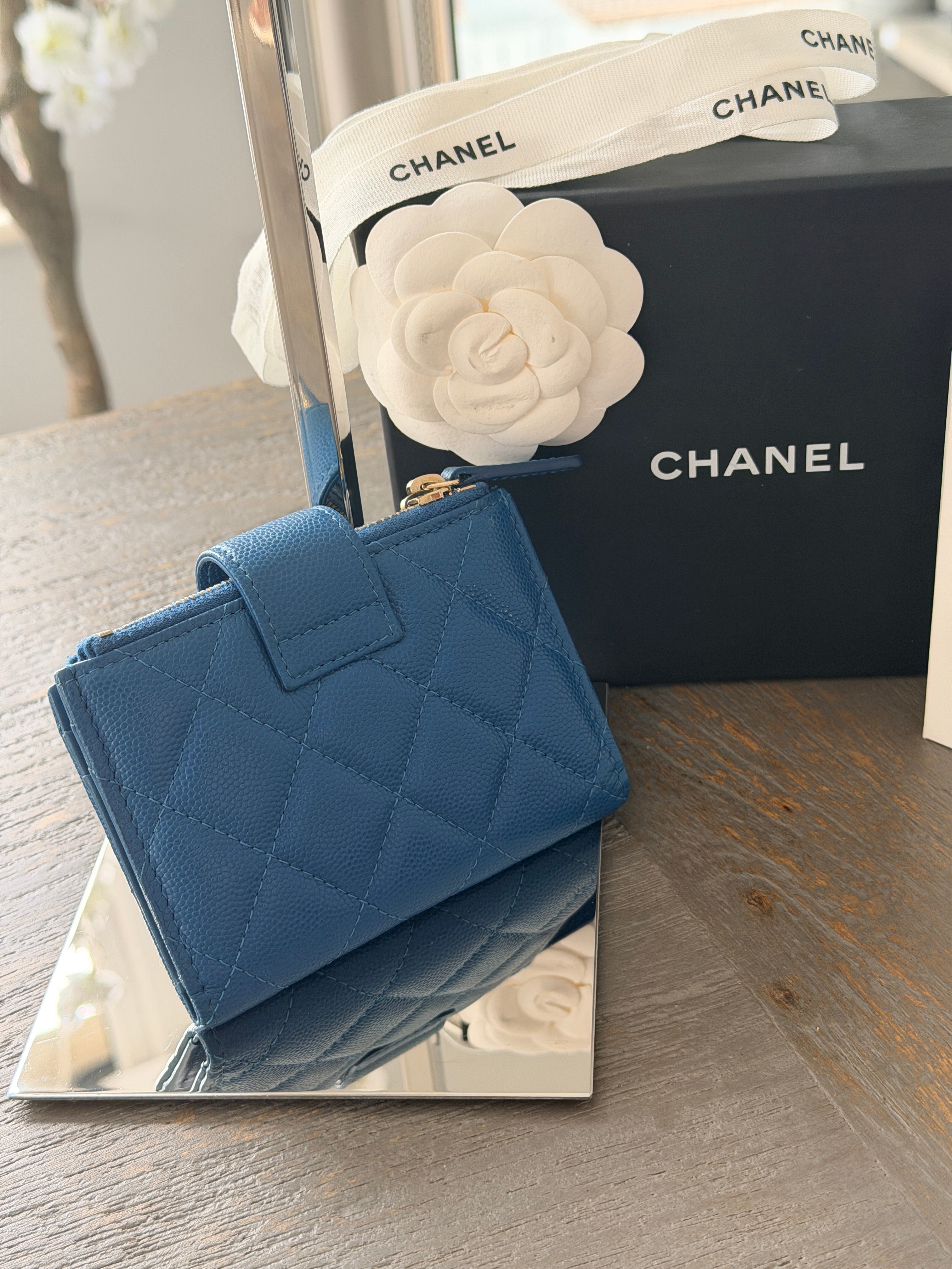 Chanel Small Wallet Blue Caviar Gold Hardware
