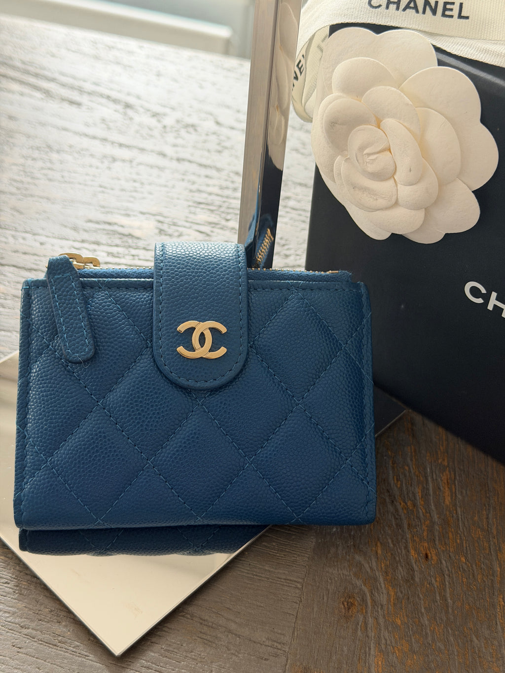 Chanel Small Wallet Blue Caviar Gold Hardware