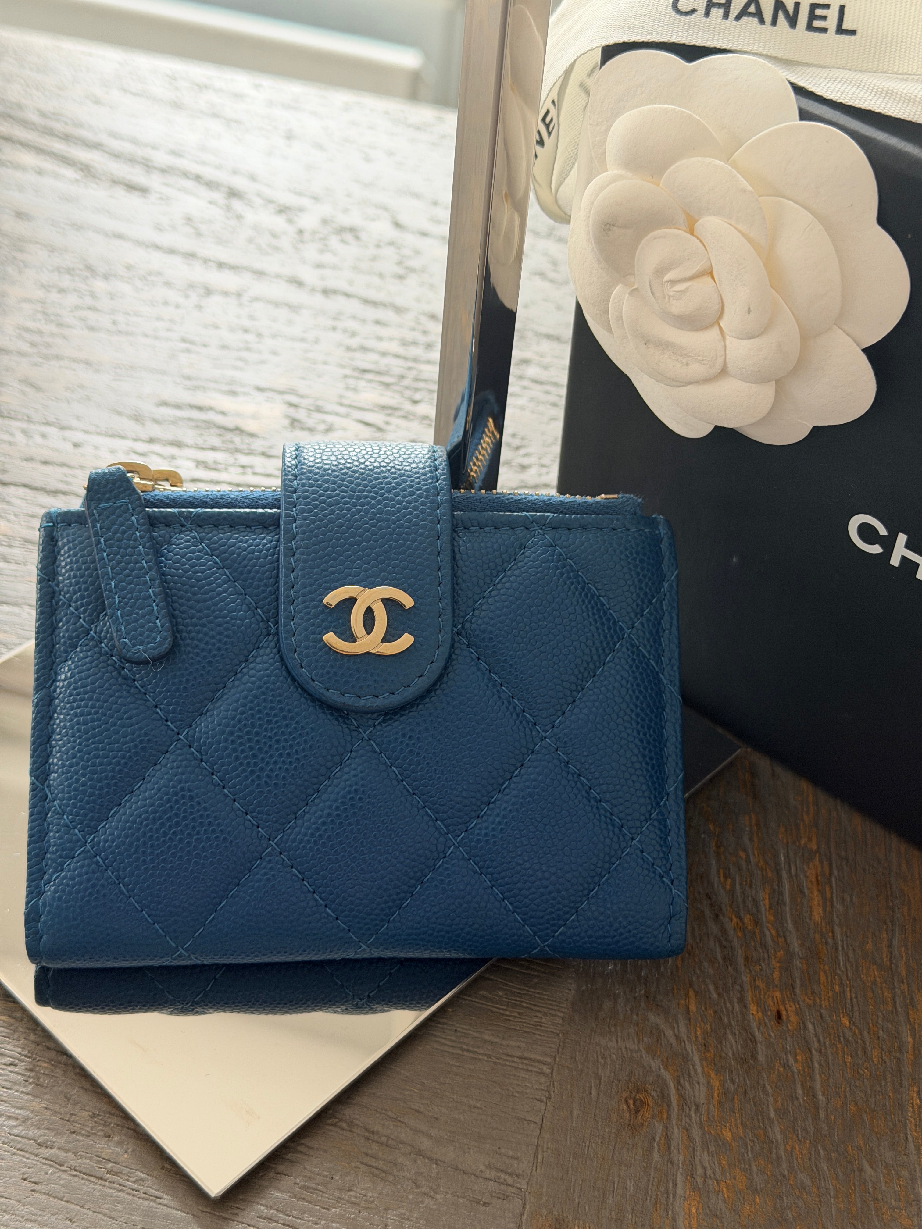 Chanel Small Wallet Blue Caviar Gold Hardware