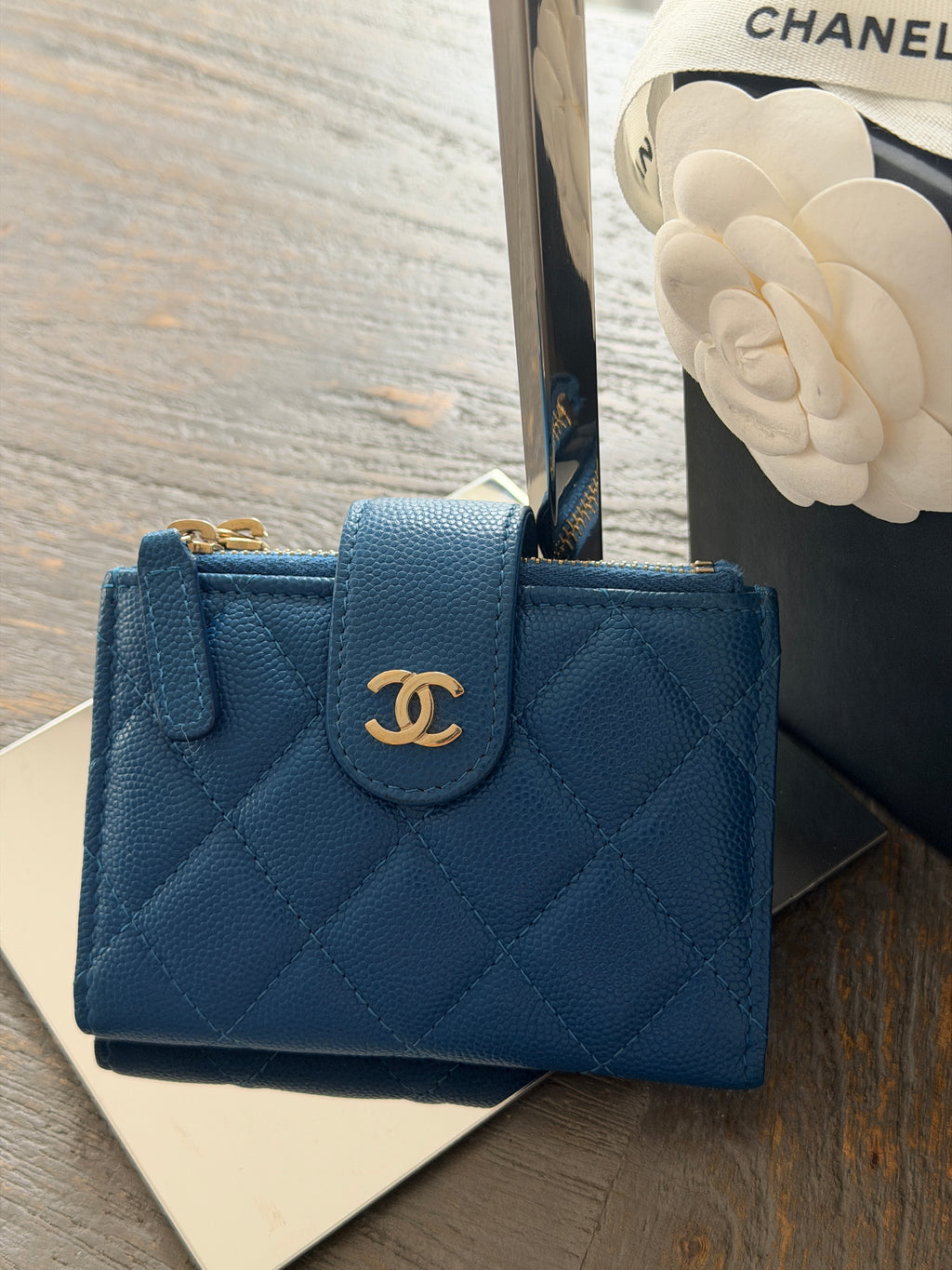 Chanel Small Wallet Blue Caviar Gold Hardware