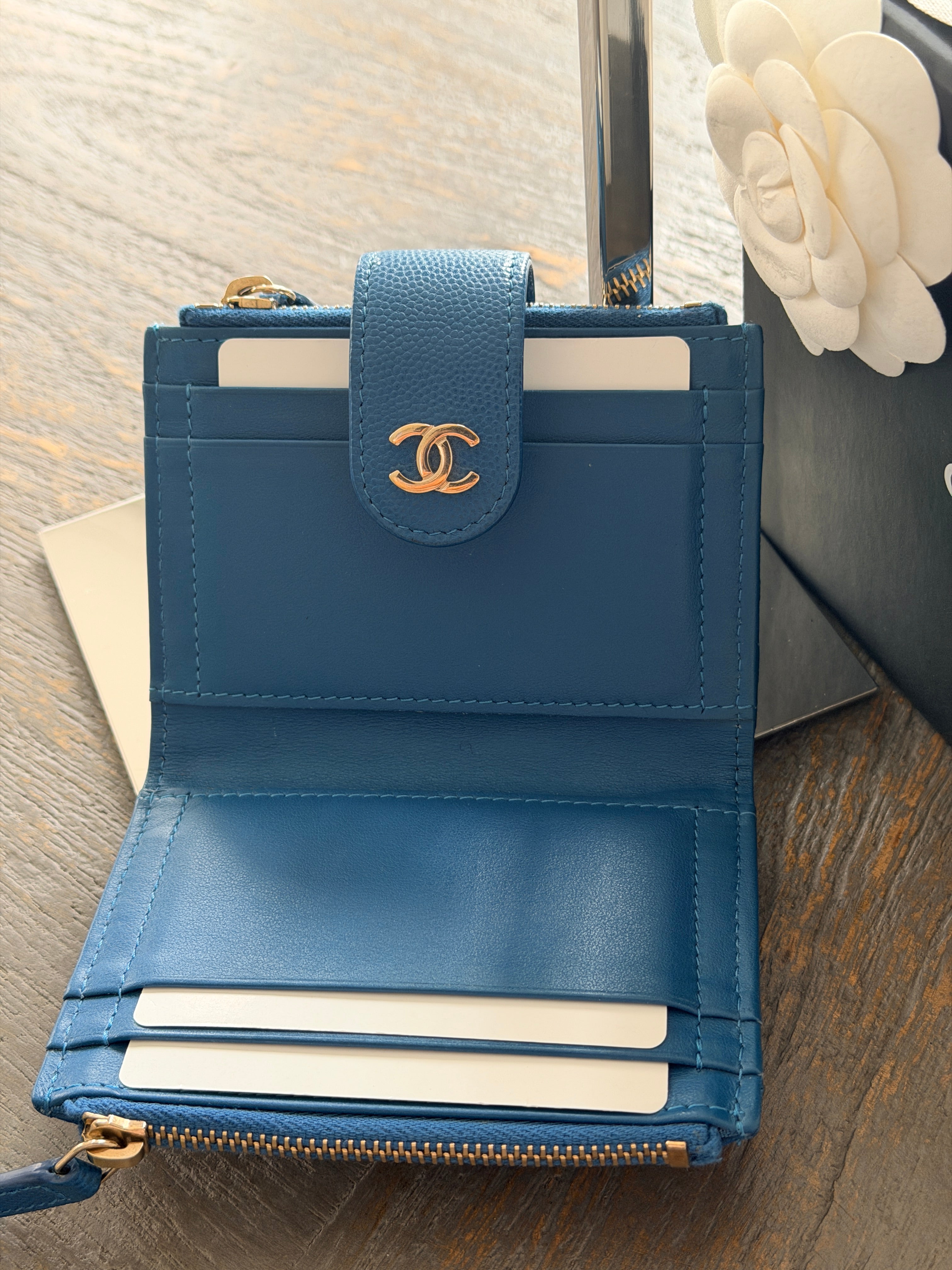 Chanel Small Wallet Blue Caviar Gold Hardware
