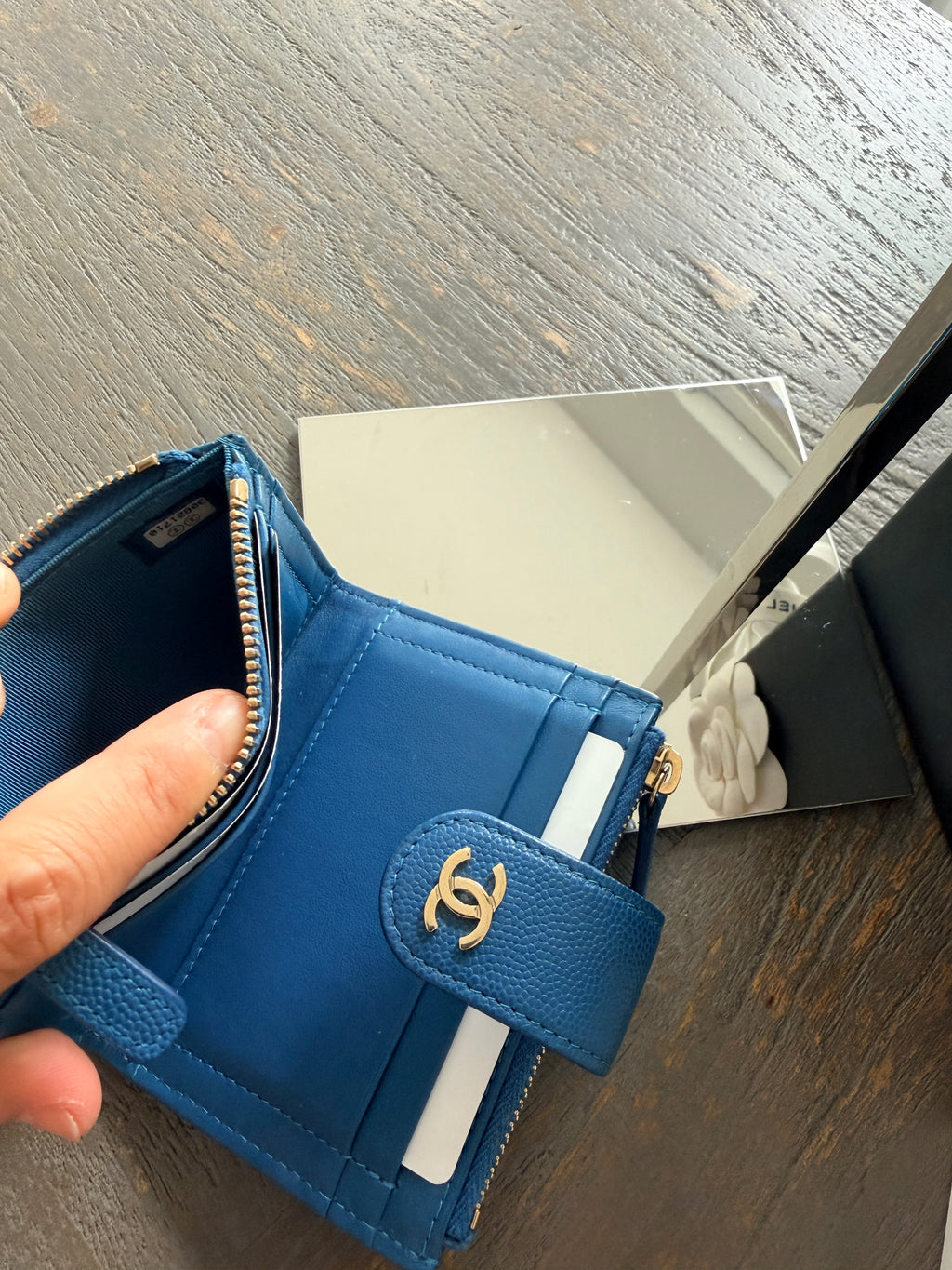 Chanel Small Wallet Blue Caviar Gold Hardware