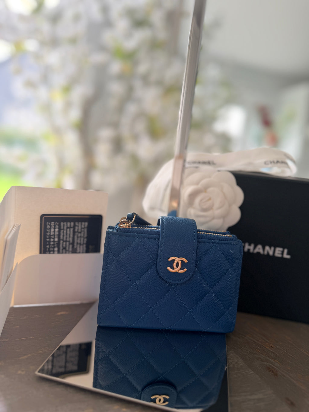 Chanel Small Wallet Blue Caviar Gold Hardware