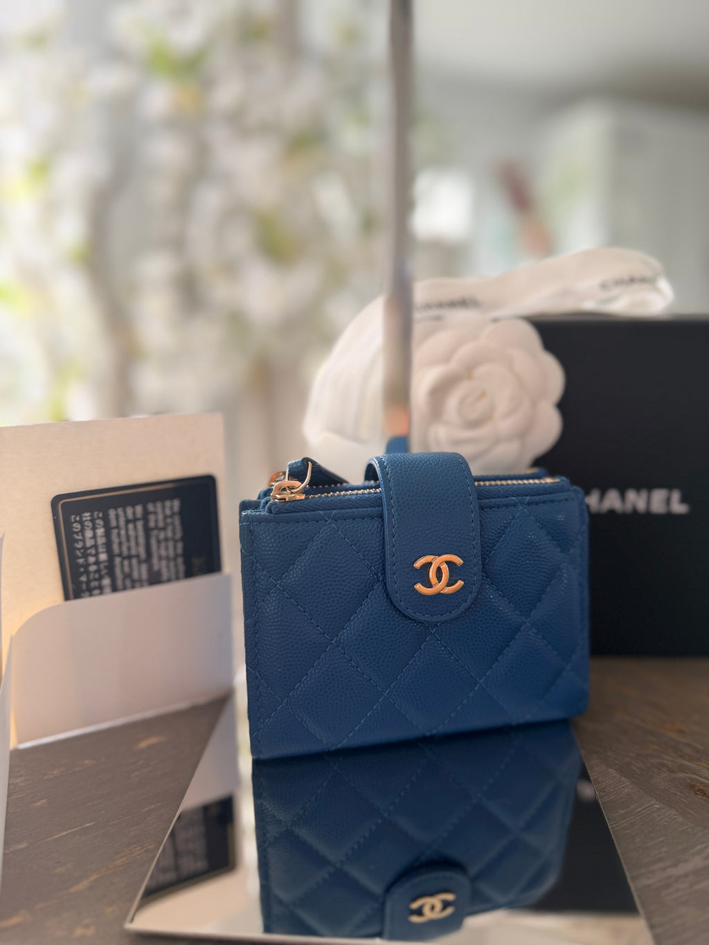Chanel Small Wallet Blue Caviar Gold Hardware