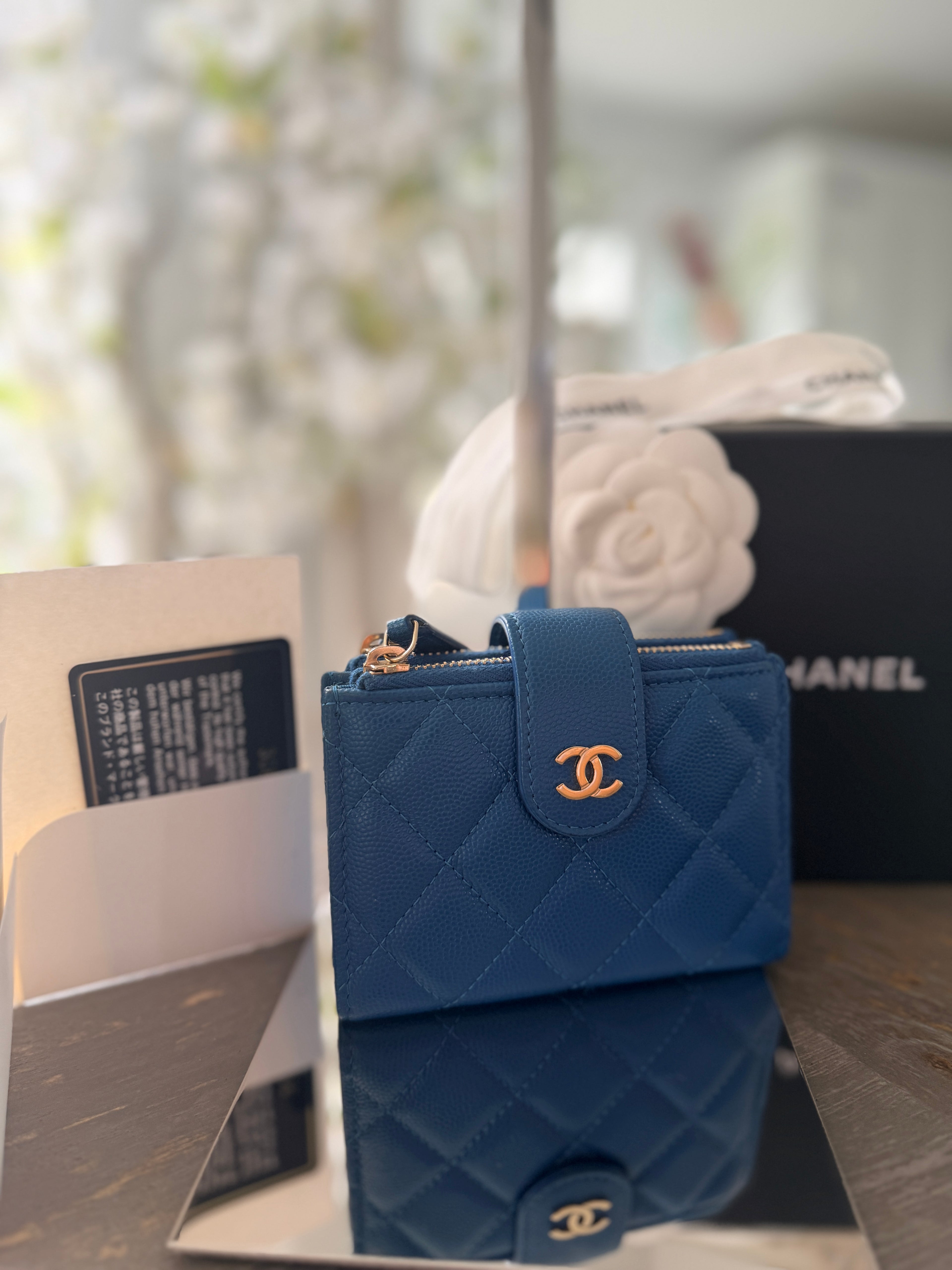 Chanel Small Wallet Blue Caviar Gold Hardware
