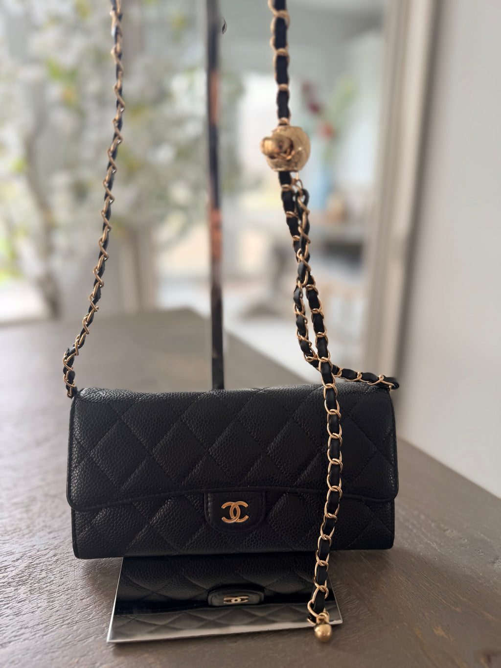 Chanel Long Wallet Black Caviar Leather Gold Hardware