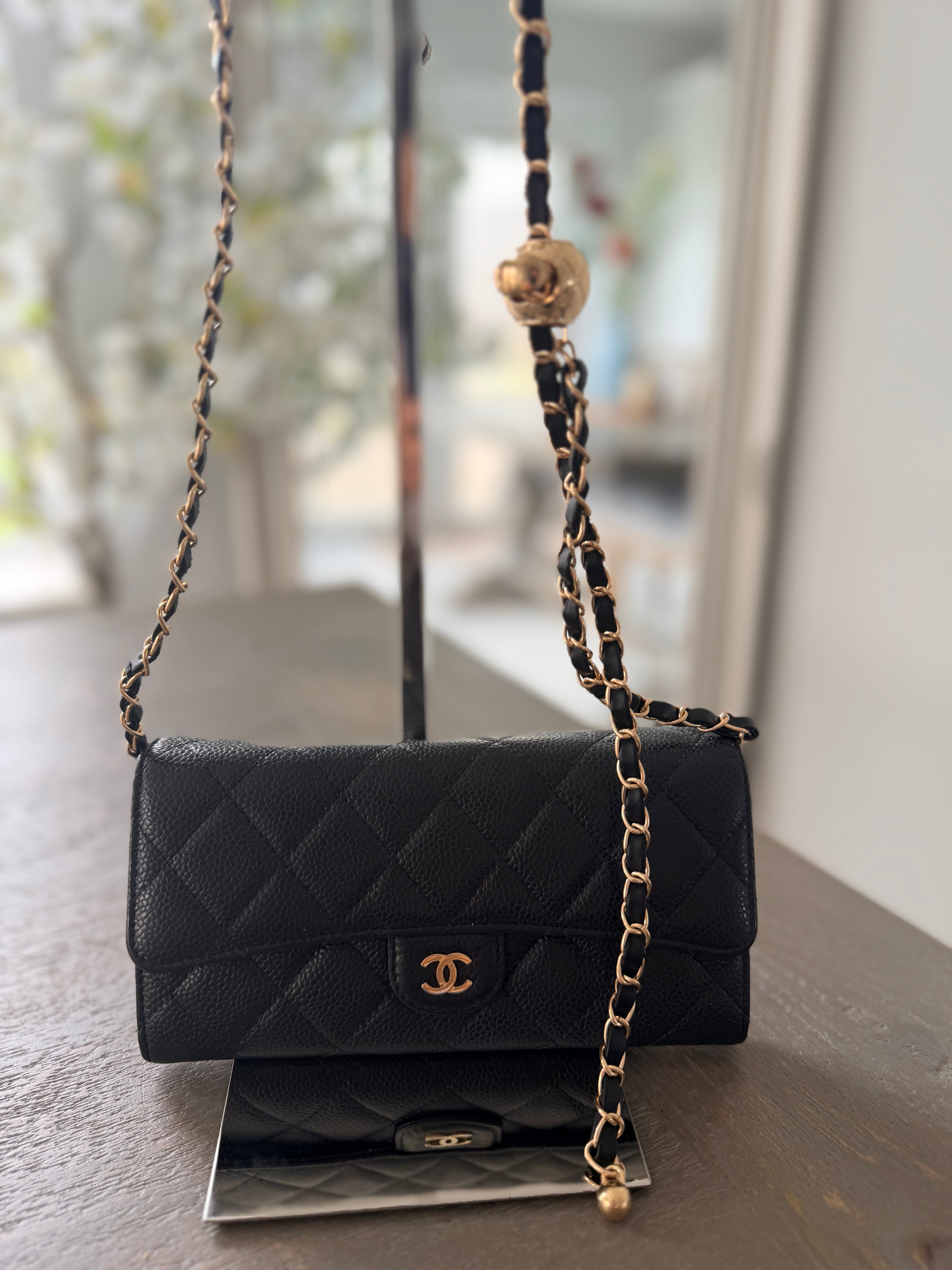 Chanel Long Wallet Black Caviar Leather Gold Hardware