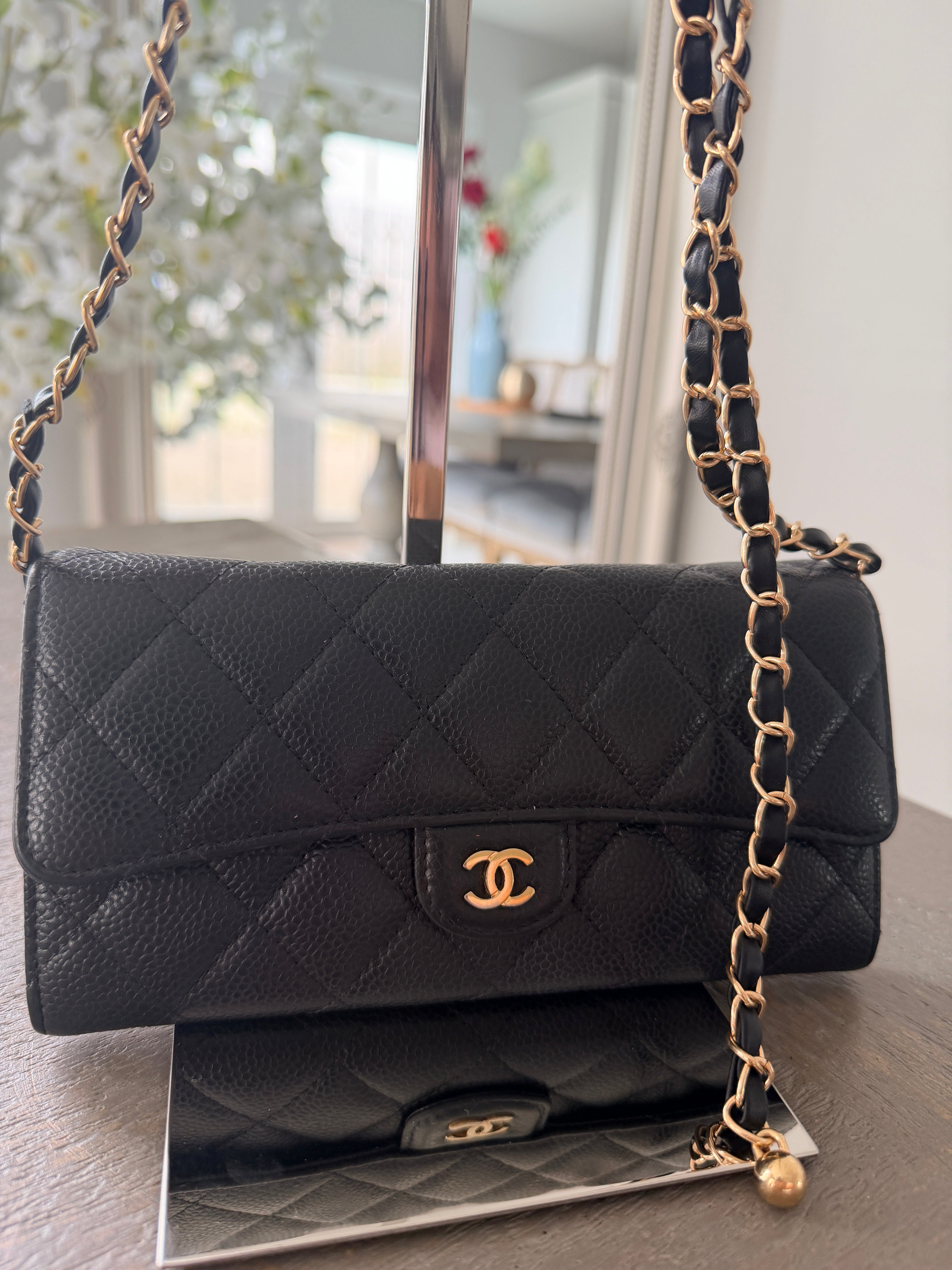 Chanel Long Wallet Black Caviar Leather Gold Hardware