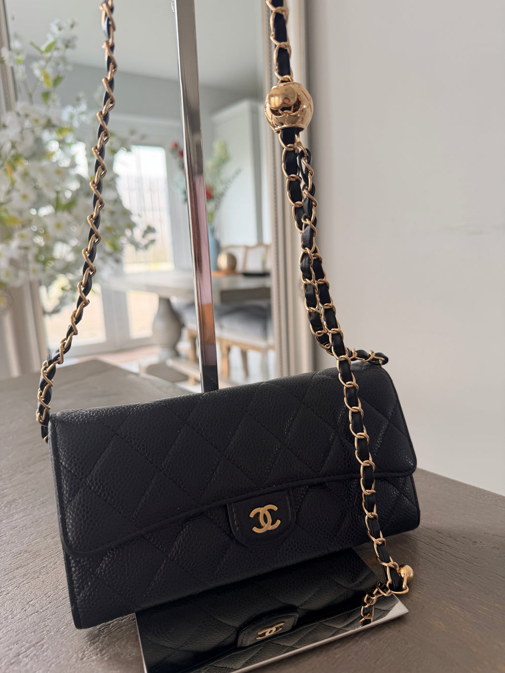 Chanel Long Wallet Black Caviar Leather Gold Hardware