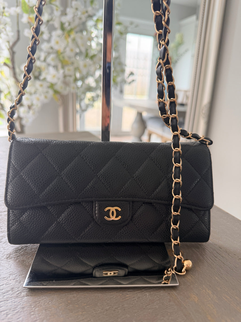 Chanel Long Wallet Black Caviar Leather Gold Hardware