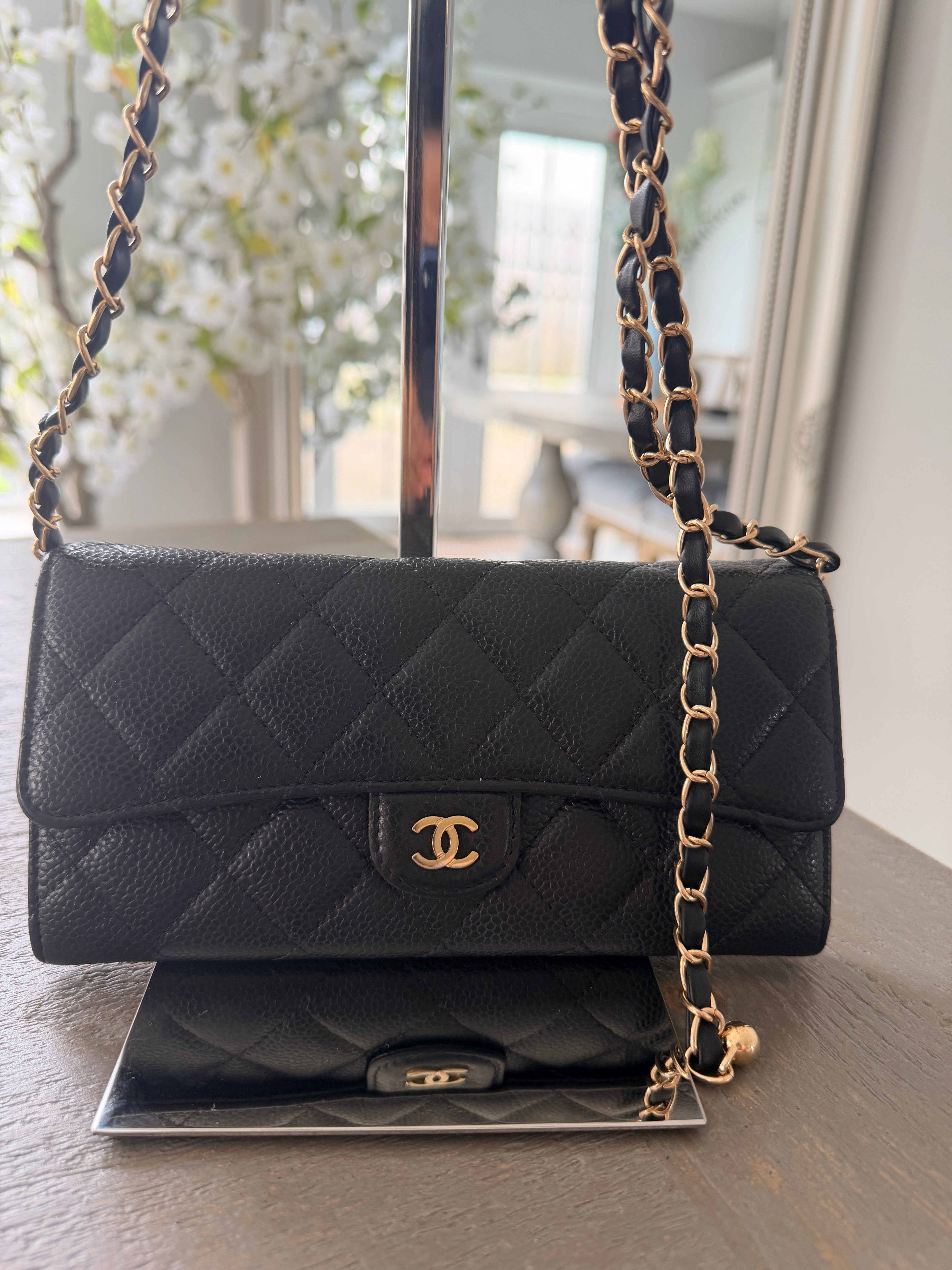 Chanel Long Wallet Black Caviar Leather Gold Hardware