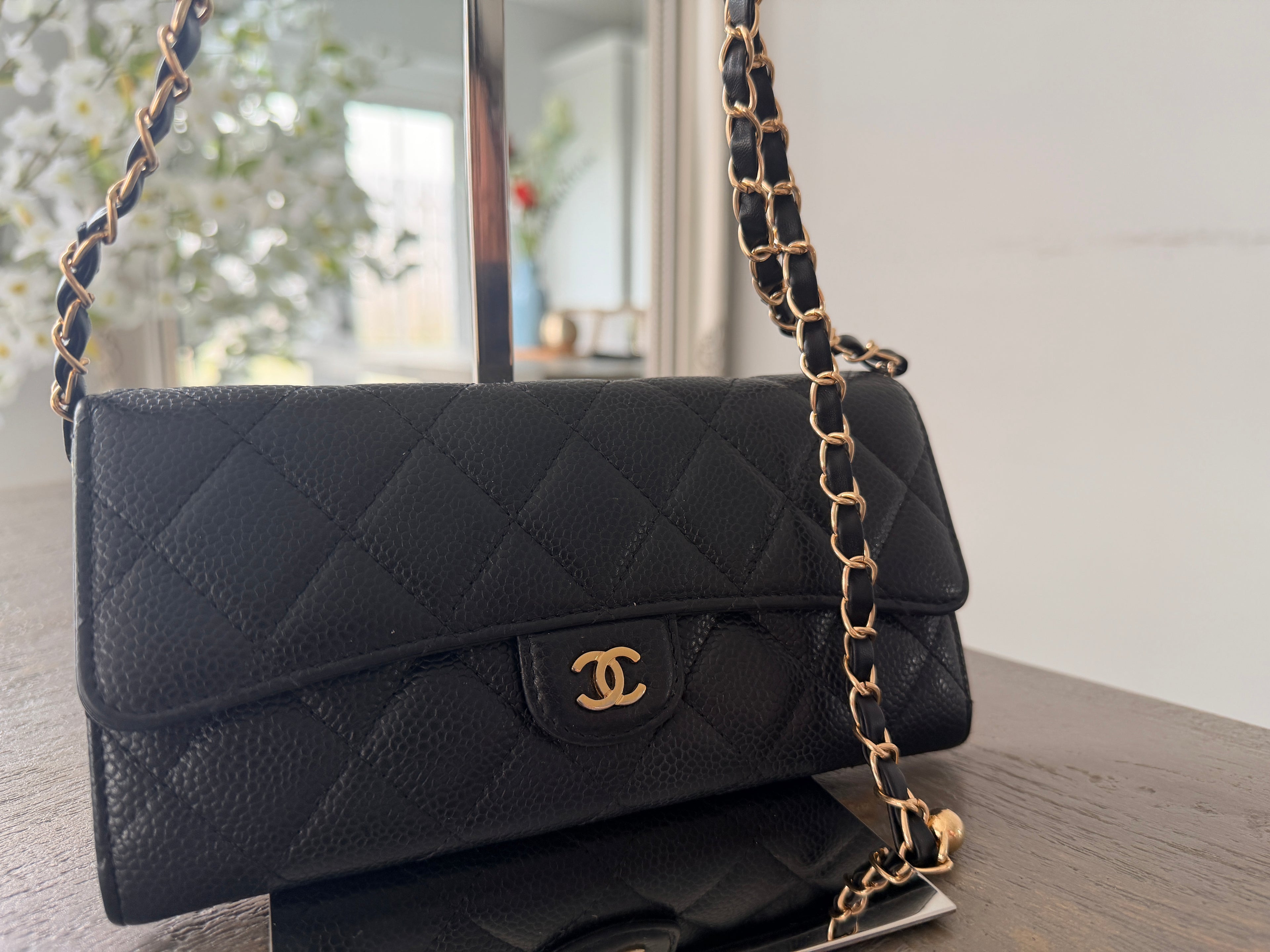 Chanel Long Wallet Black Caviar Leather Gold Hardware