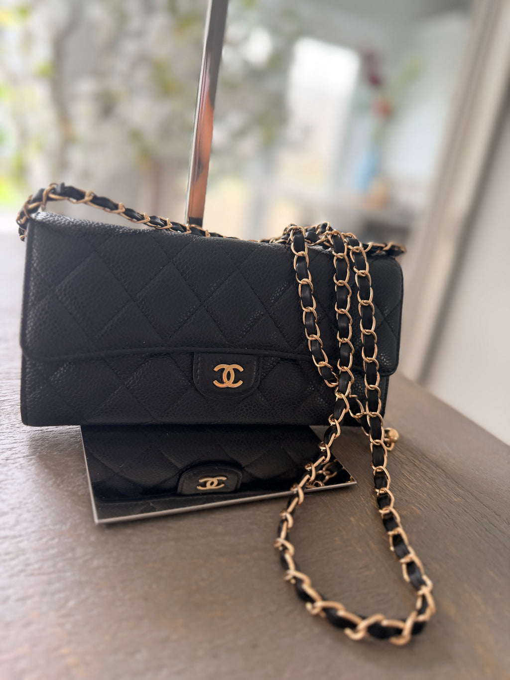 Chanel Long Wallet Black Caviar Leather Gold Hardware