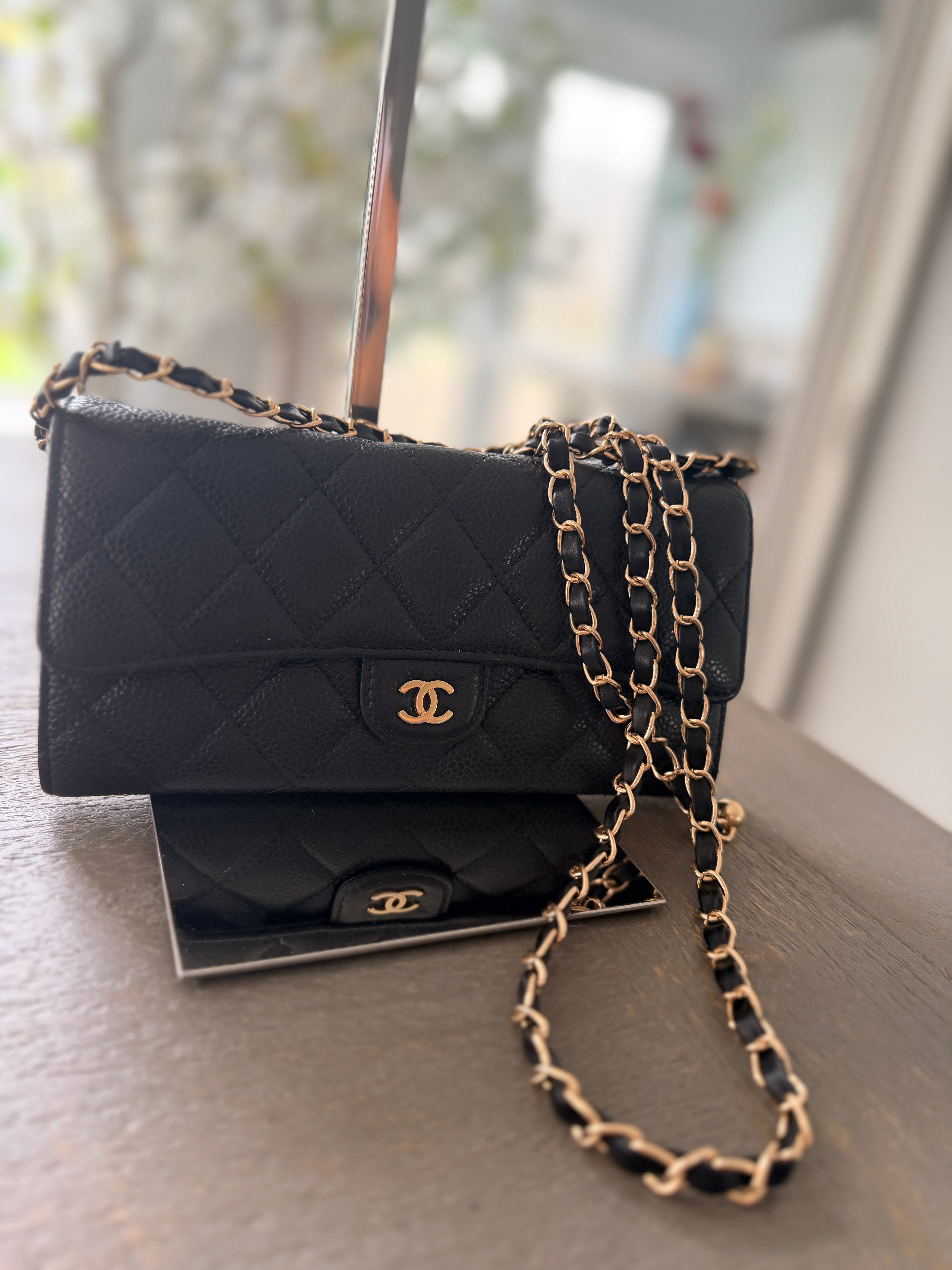 Chanel Long Wallet Black Caviar Leather Gold Hardware