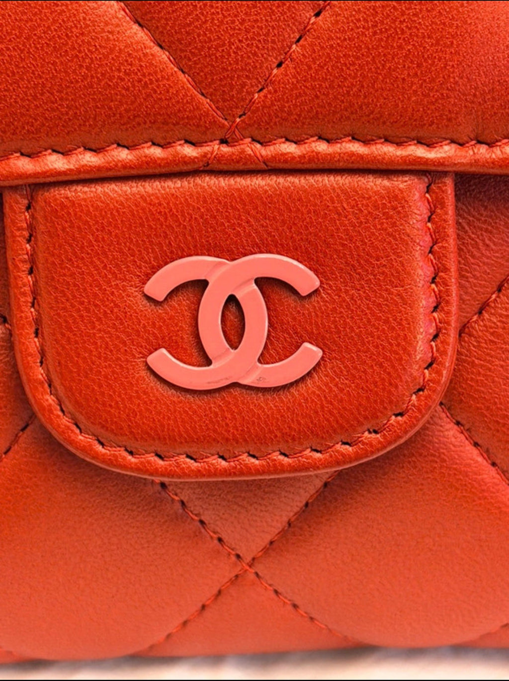Chanel Long Wallet Trifold Red Lambskin Leather Pink Hardware