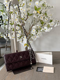 Chanel Long Flap Wallet Burgundy Caviar Leather Silver Hardware