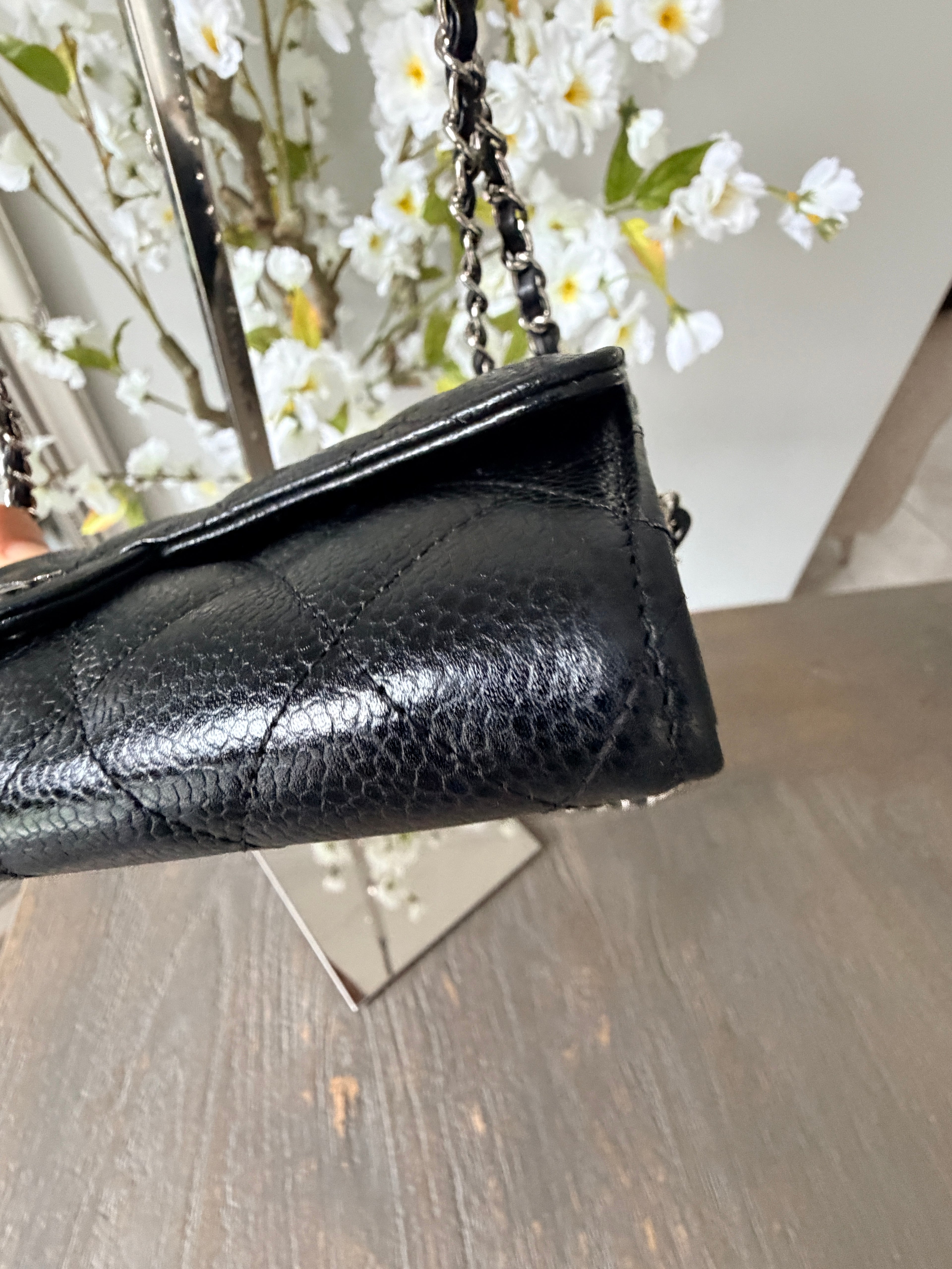 Chanel Long Wallet Black Caviar Leather Silver Hardware