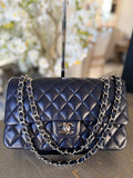 Chanel Medium Double Flap Bag Navy Lambskin Leather Silver Hardware