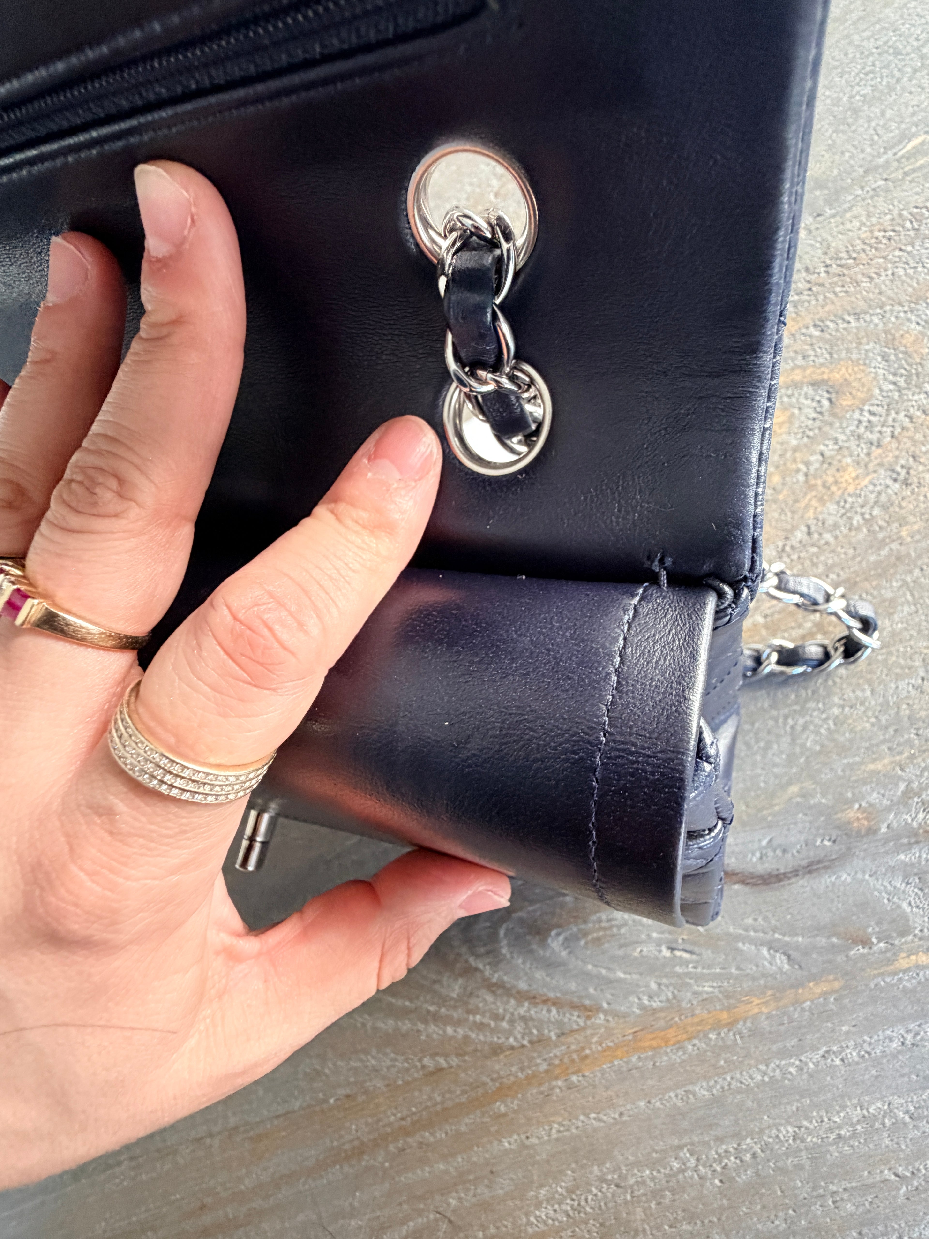 Chanel Medium Double Flap Bag Navy Lambskin Leather Silver Hardware