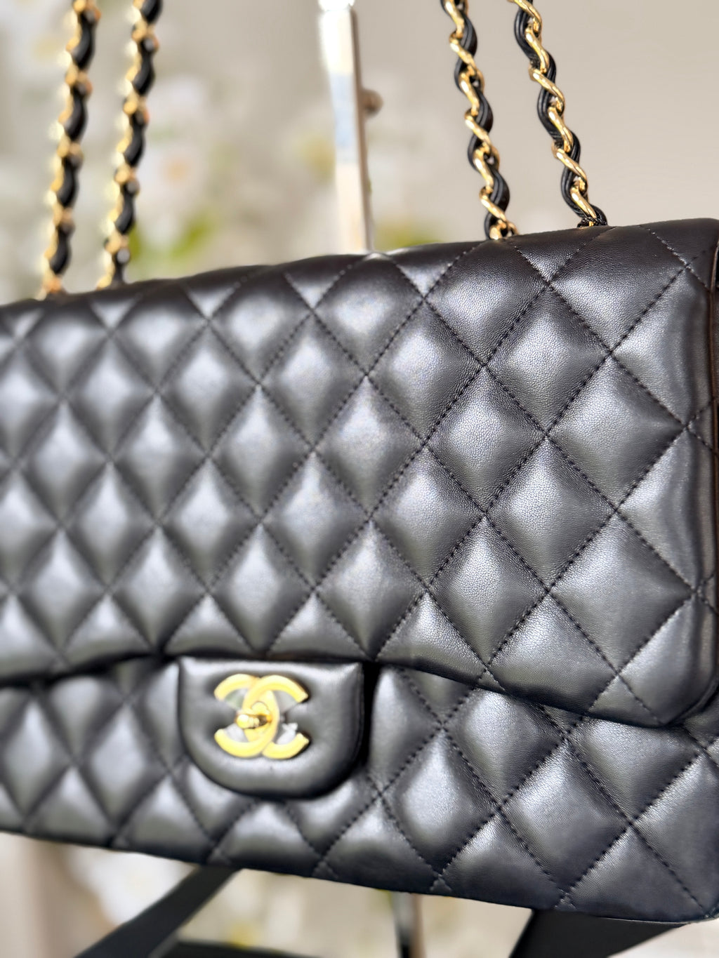 Chanel Jumbo Classic Single Flap Black Lambskin Leather Gold Hardware
