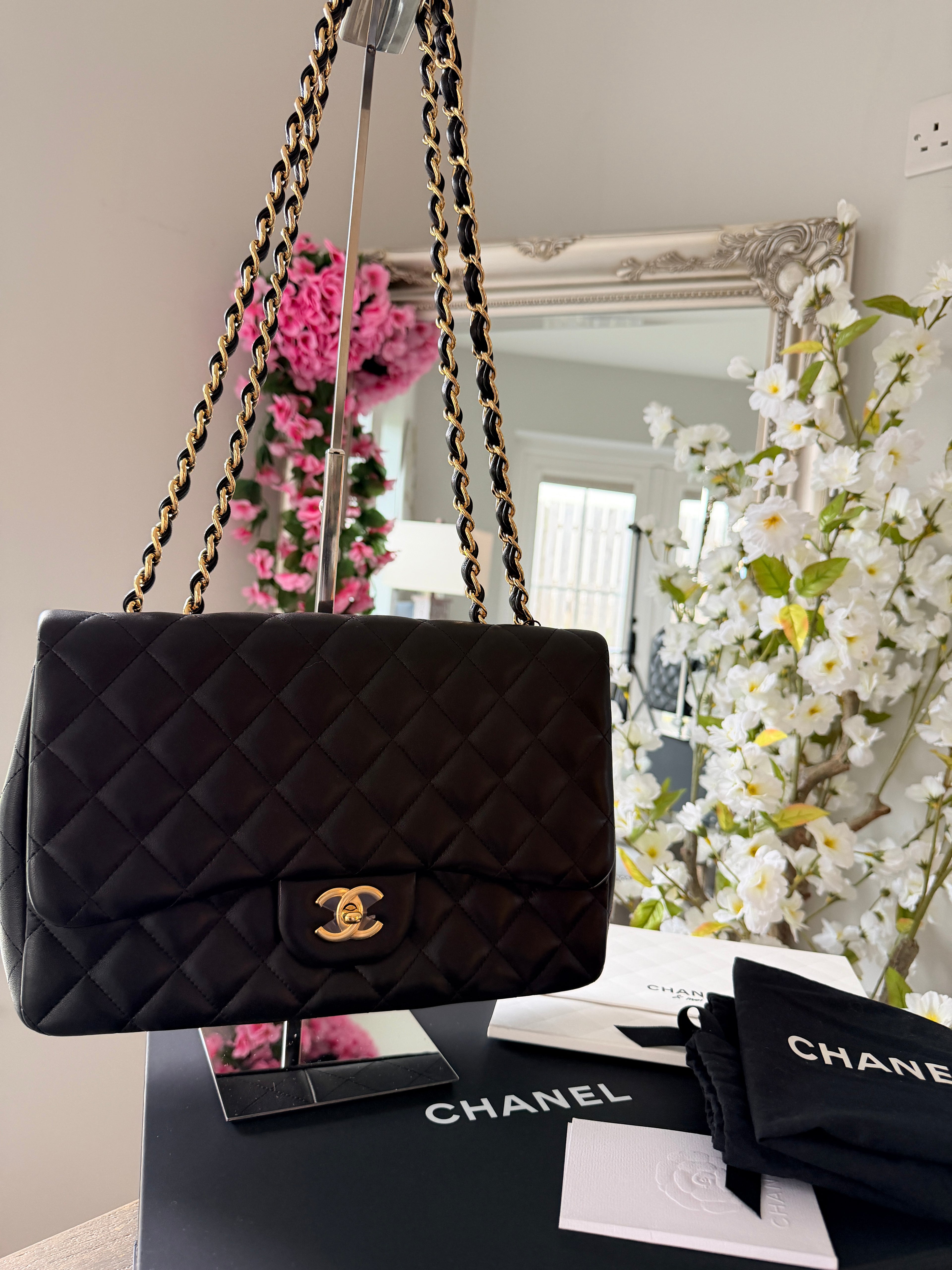 Chanel Jumbo Classic Single Flap Black Lambskin Leather Gold Hardware