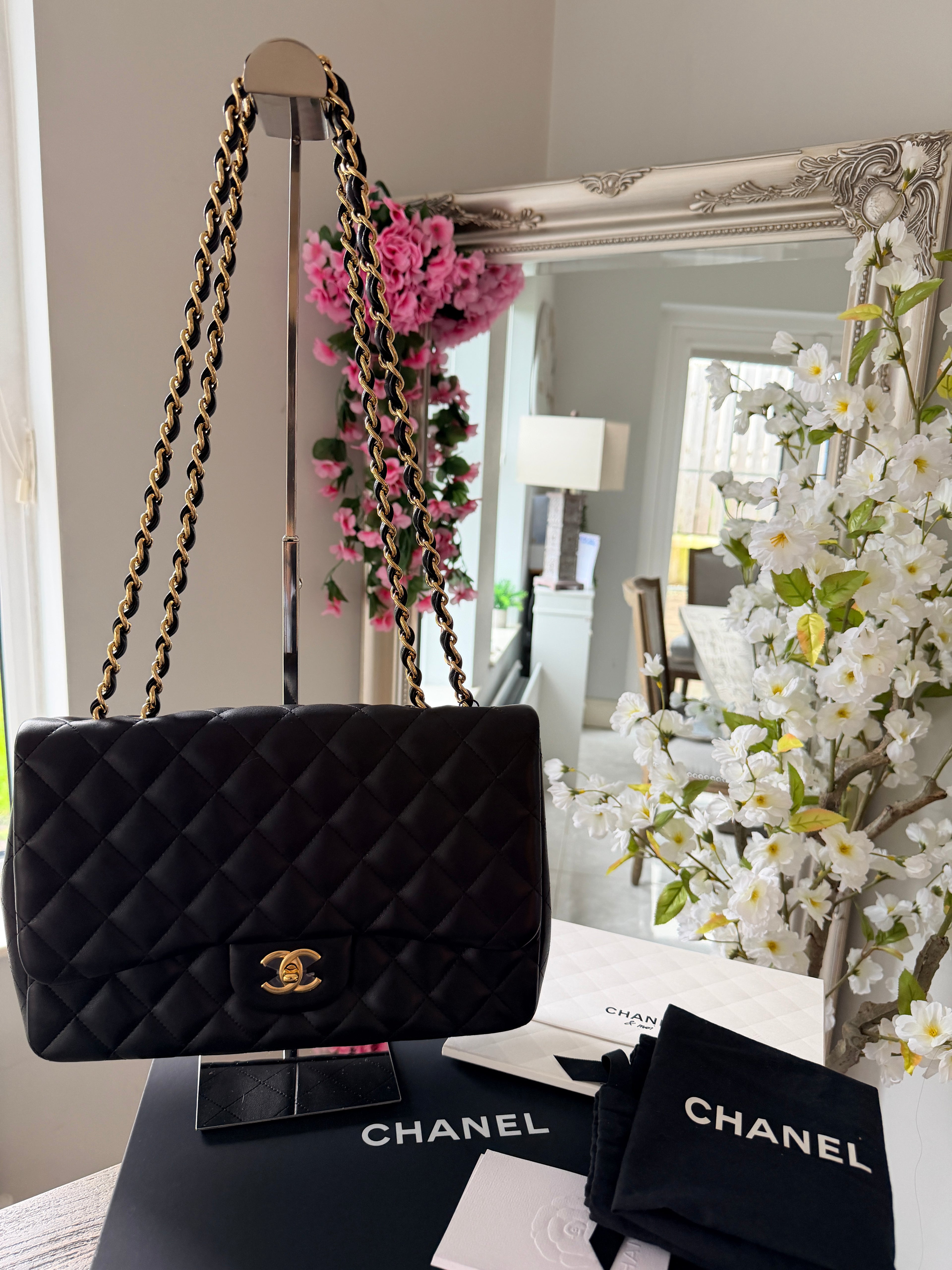 Chanel Jumbo Classic Single Flap Black Lambskin Leather Gold Hardware