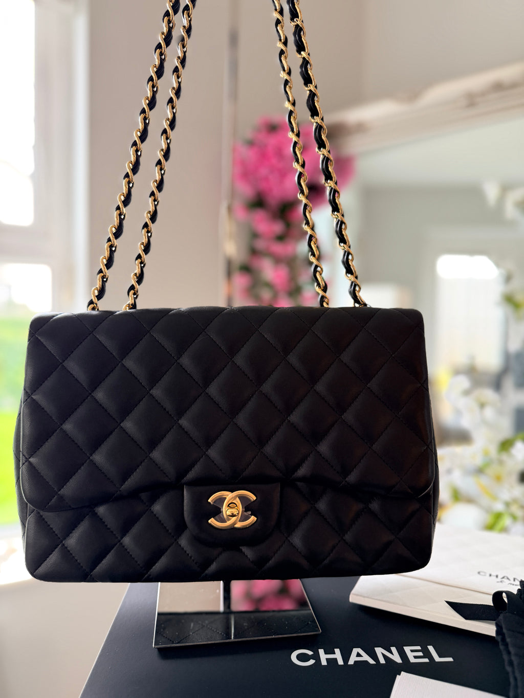 Chanel Jumbo Classic Single Flap Black Lambskin Leather Gold Hardware