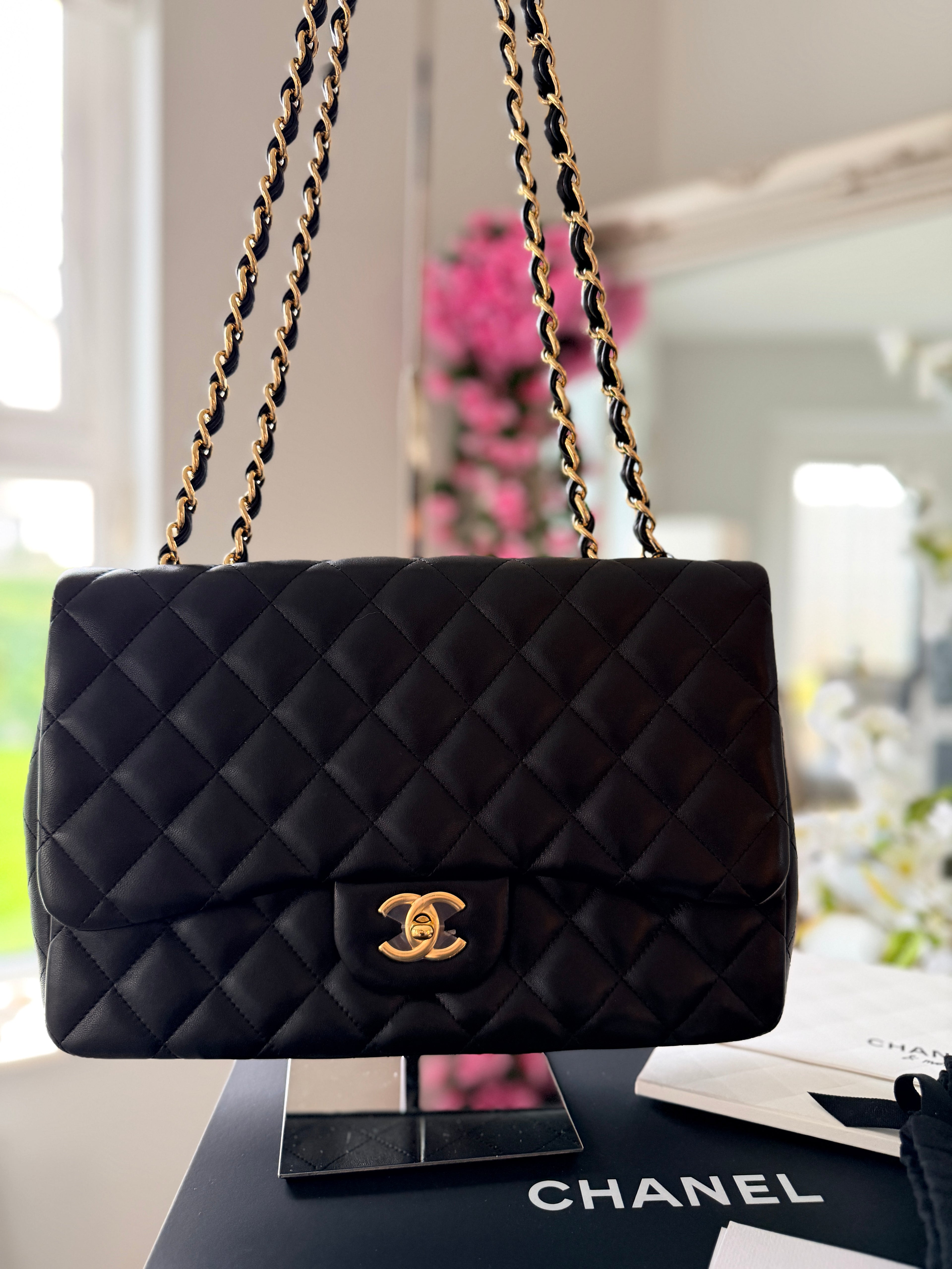 Chanel Jumbo Classic Single Flap Black Lambskin Leather Gold Hardware