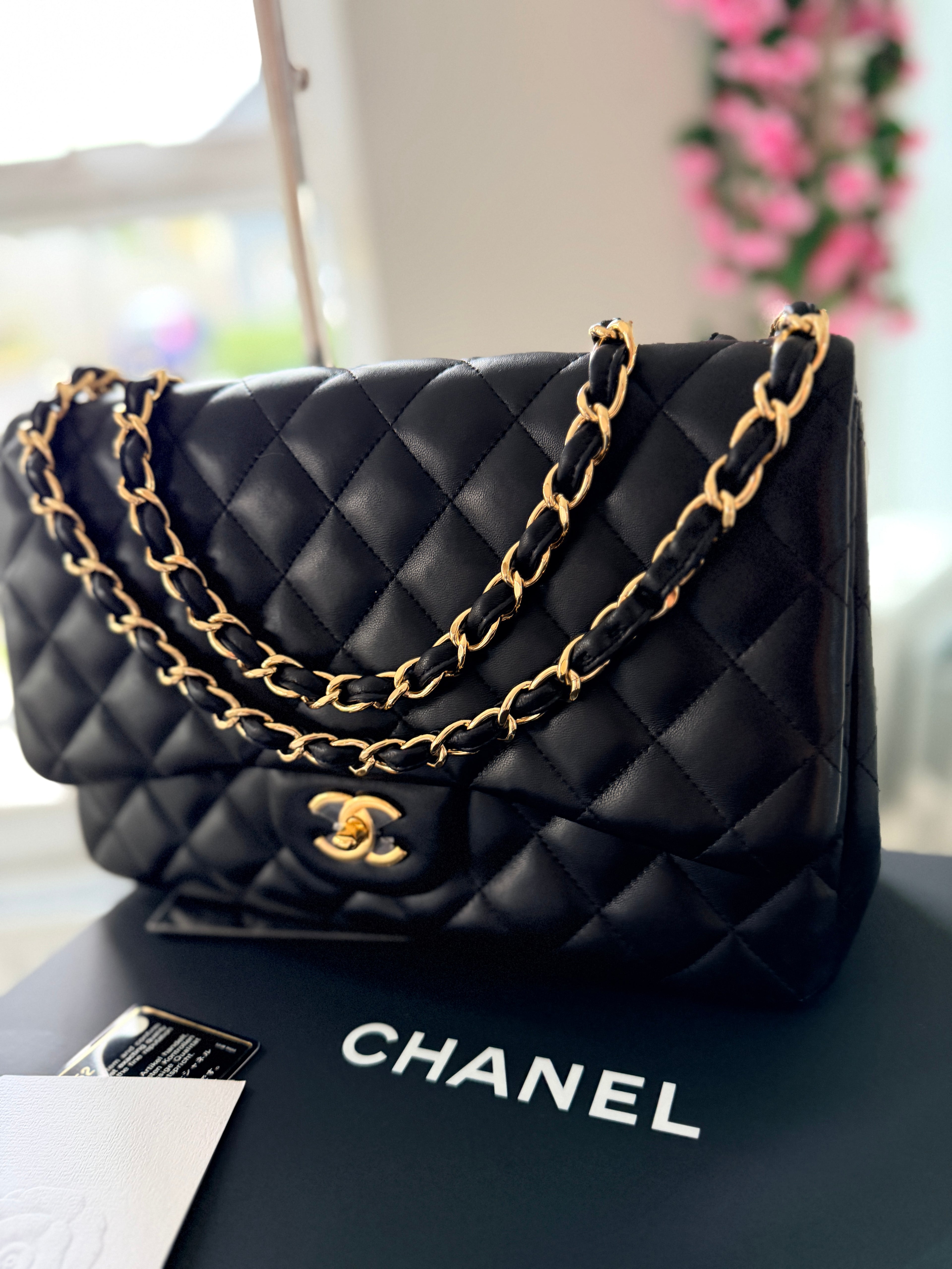 Chanel Jumbo Classic Single Flap Black Lambskin Leather Gold Hardware