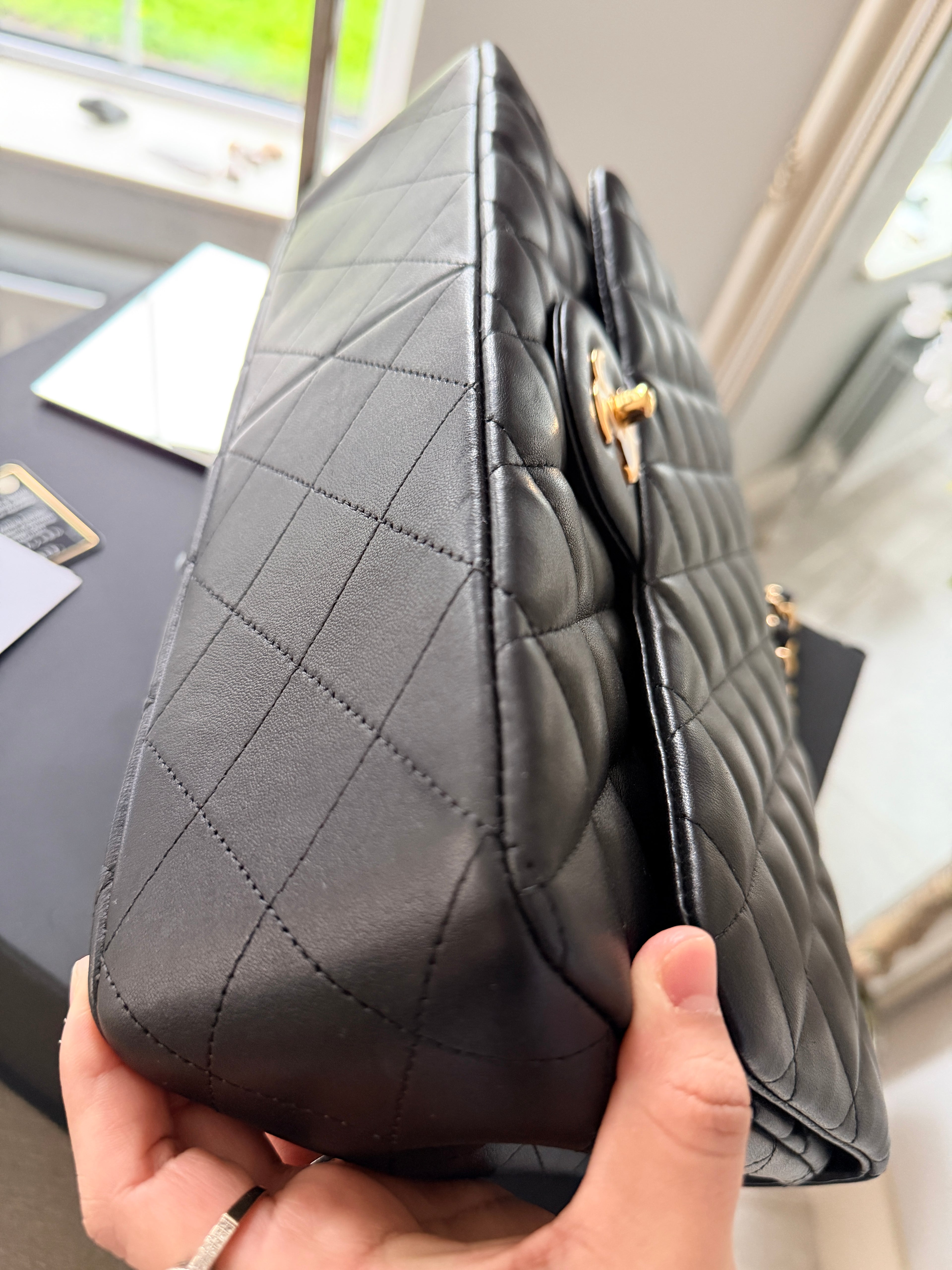 Chanel Jumbo Classic Single Flap Black Lambskin Leather Gold Hardware