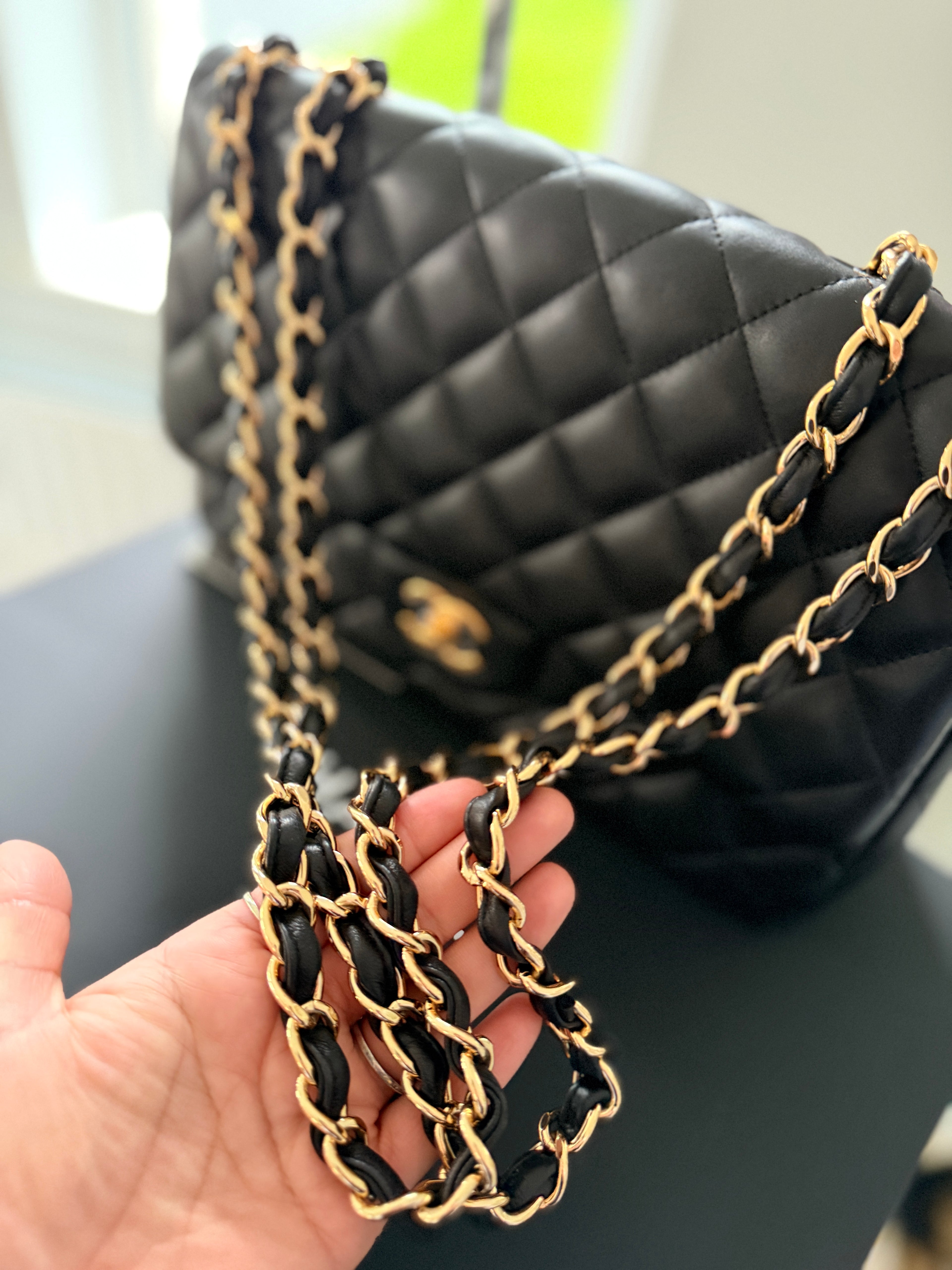 Chanel Jumbo Classic Single Flap Black Lambskin Leather Gold Hardware