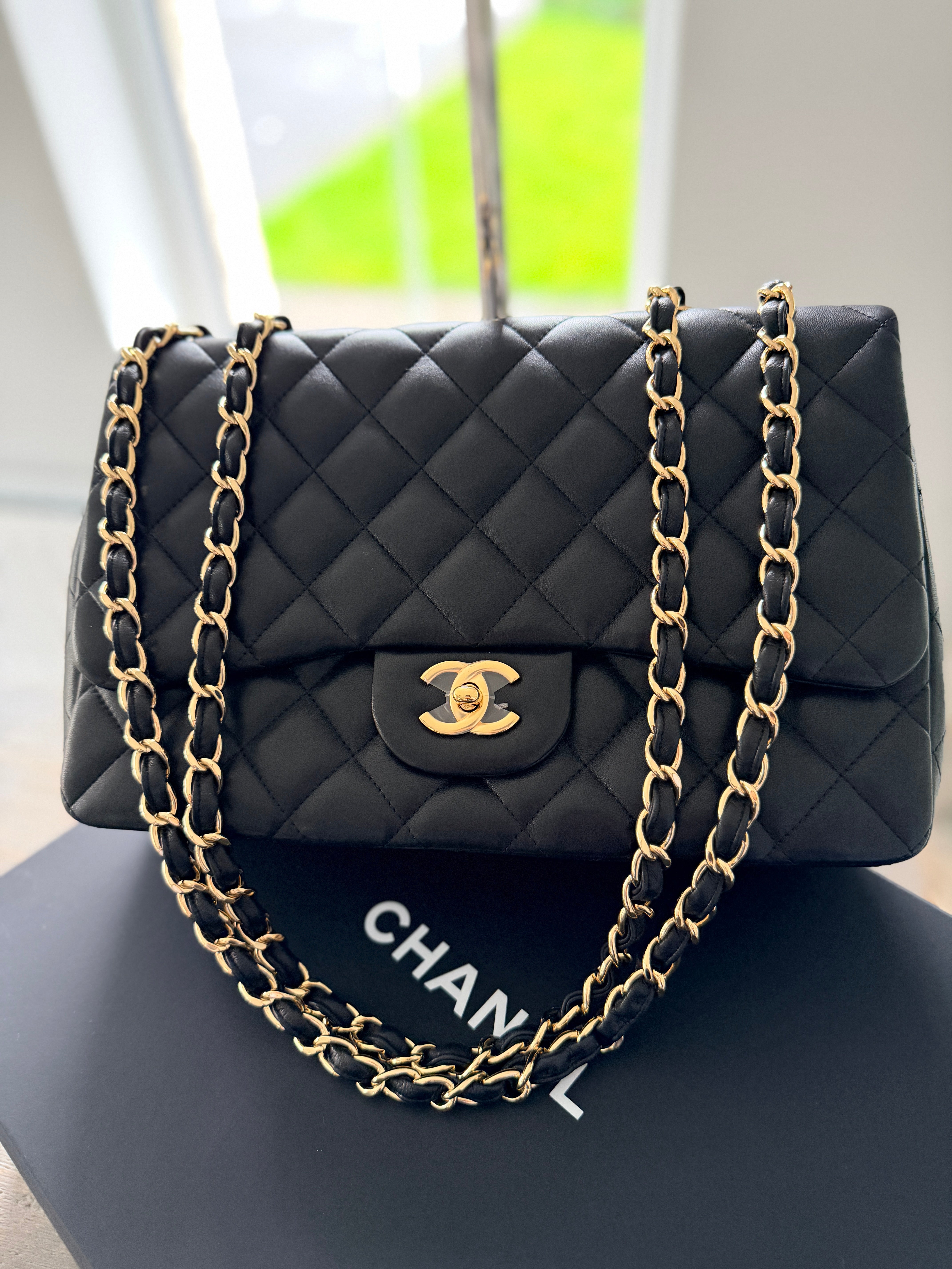 Chanel Jumbo Classic Single Flap Black Lambskin Leather Gold