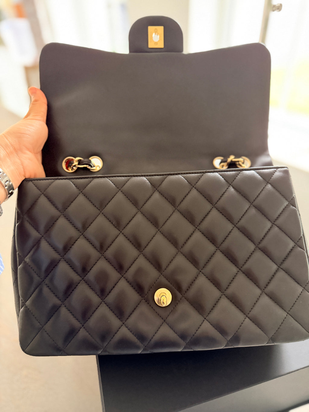 Chanel Jumbo Classic Single Flap Black Lambskin Leather Gold Hardware