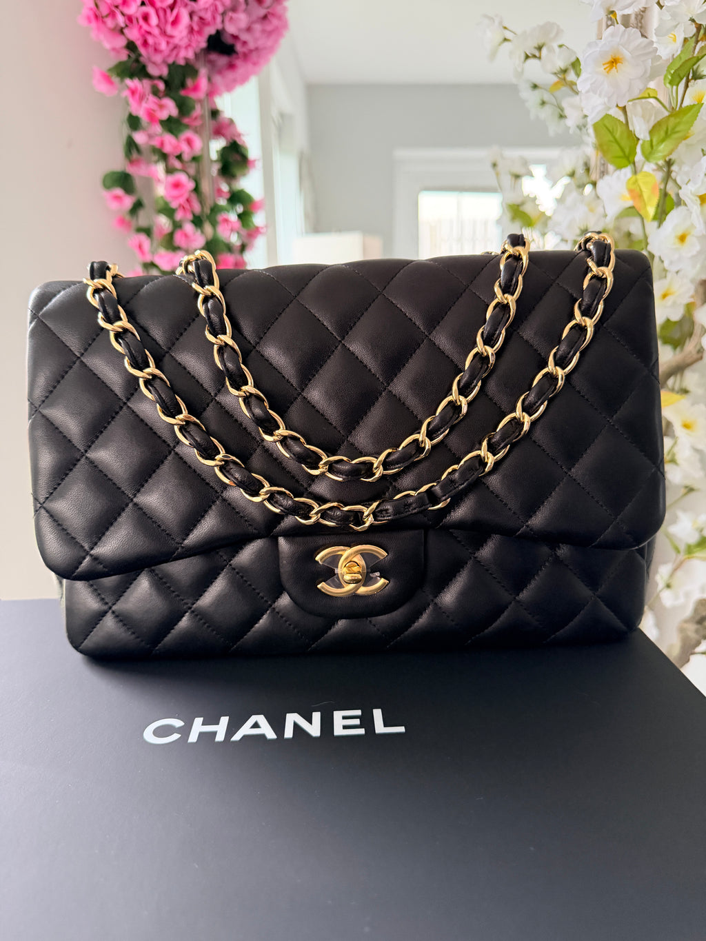 Chanel Jumbo Classic Single Flap Black Lambskin Leather Gold Hardware