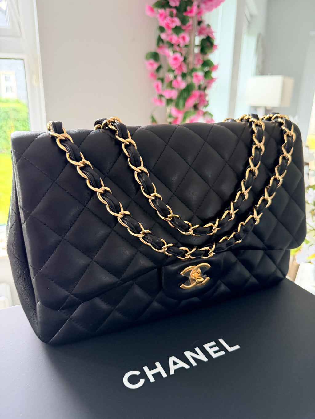 Chanel Jumbo Classic Single Flap Black Lambskin Leather Gold Hardware