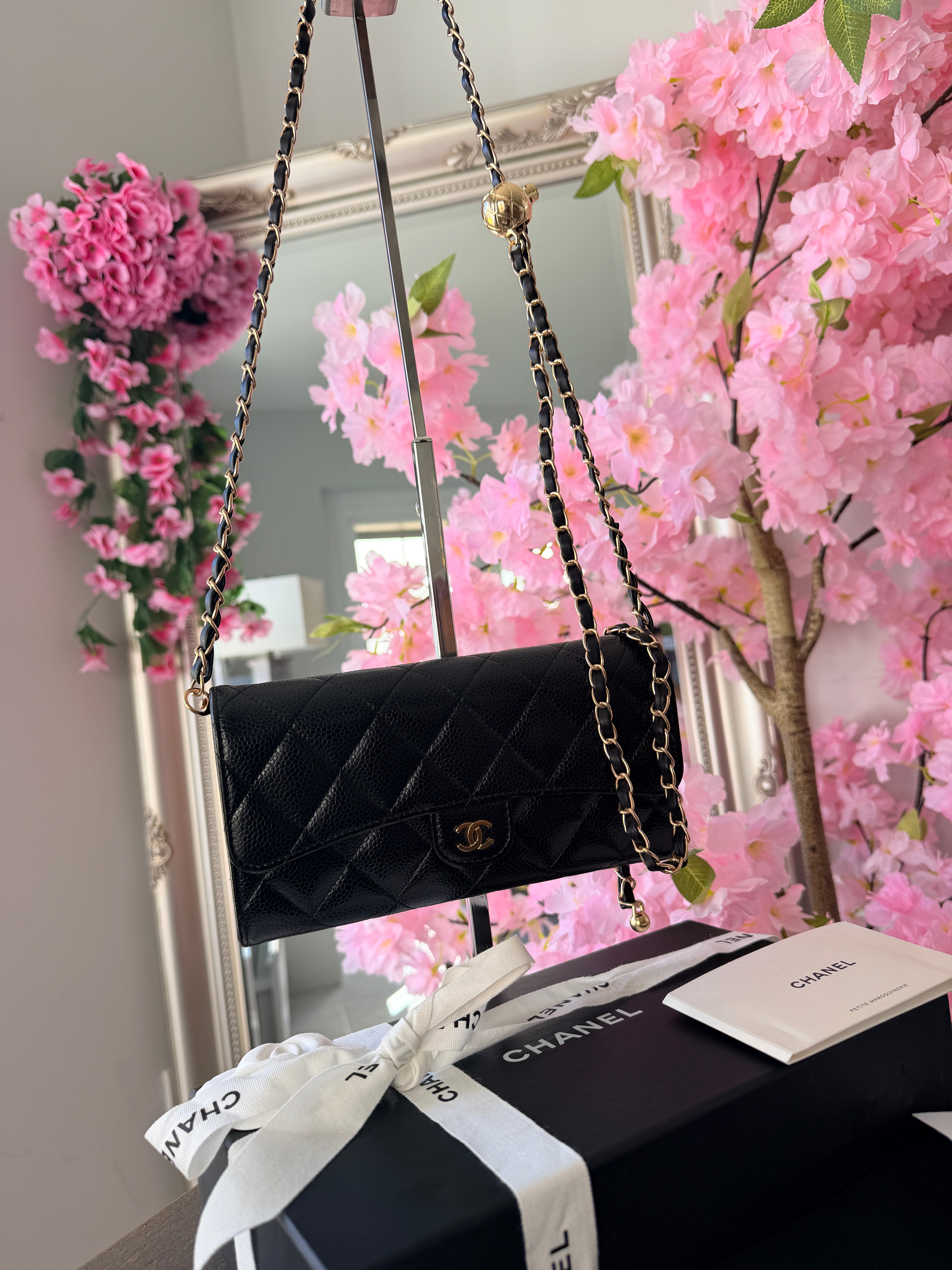 Chanel Long Wallet Black Caviar Leather Gold Hardware
