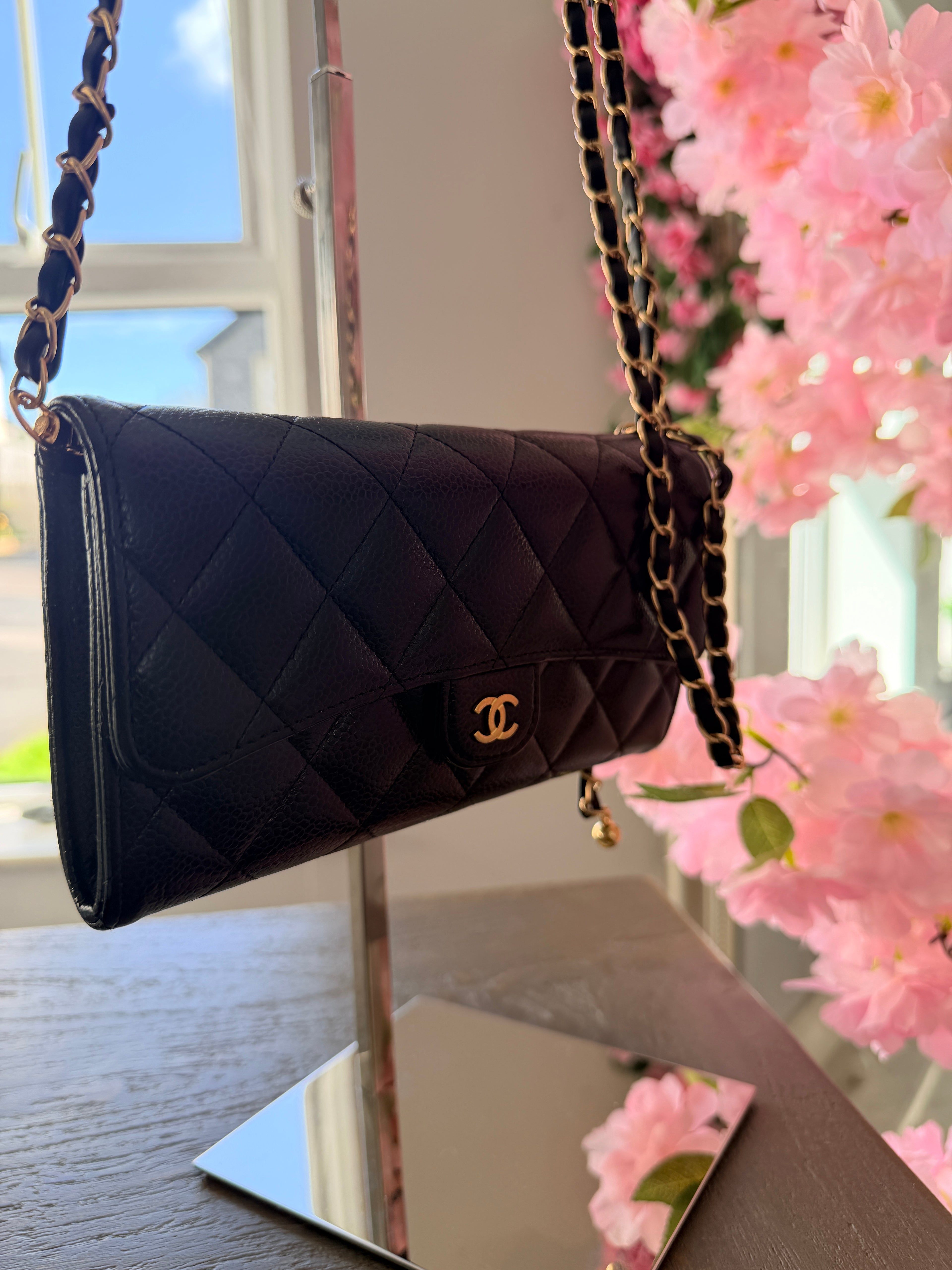 Chanel Long Wallet Black Caviar Leather Gold Hardware