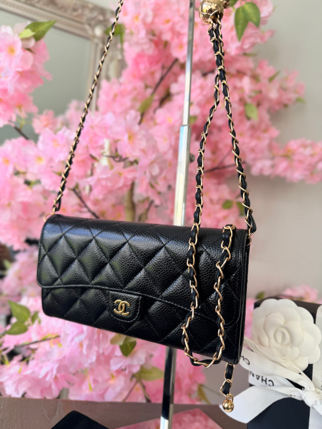 Chanel Long Wallet Black Caviar Leather Gold Hardware