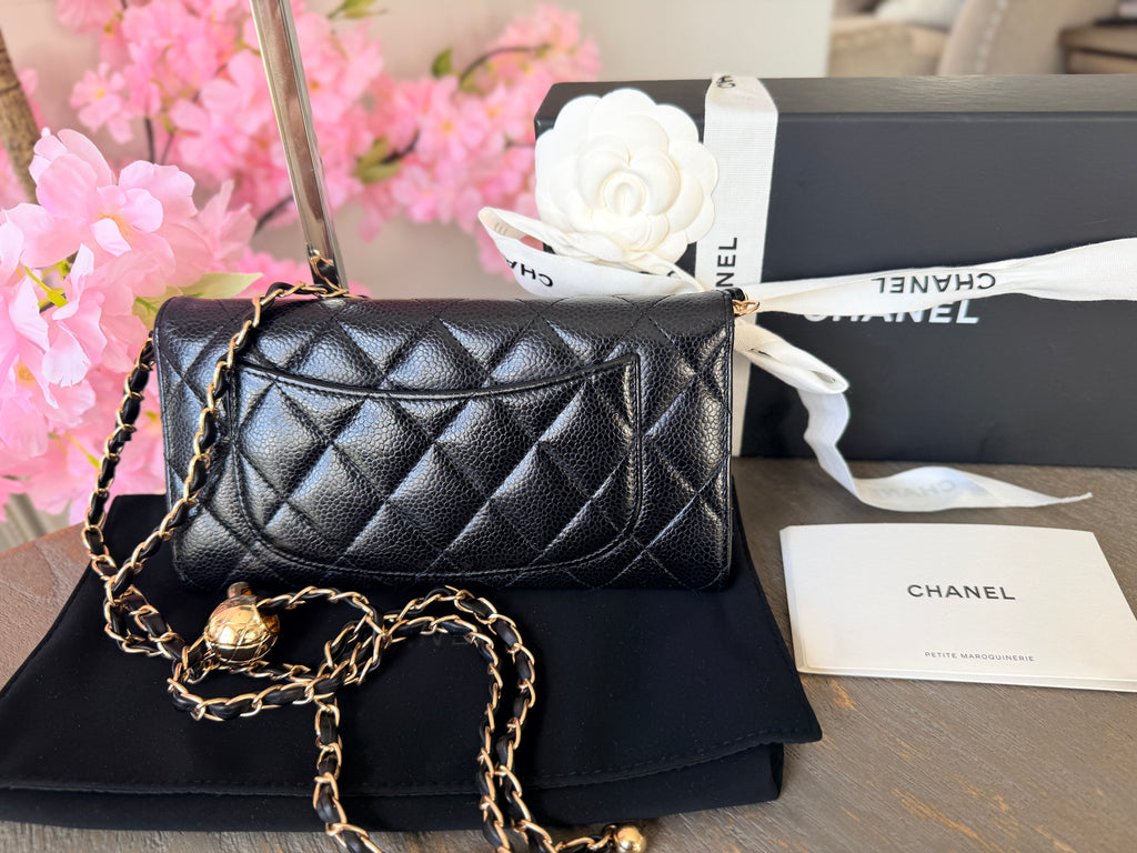 Chanel Long Wallet Black Caviar Leather Gold Hardware