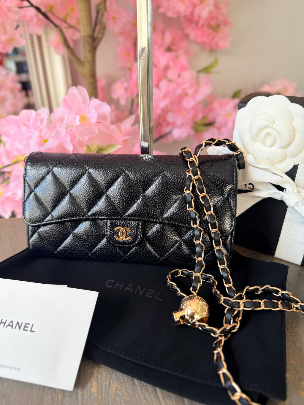 Chanel Long Wallet Black Caviar Leather Gold Hardware