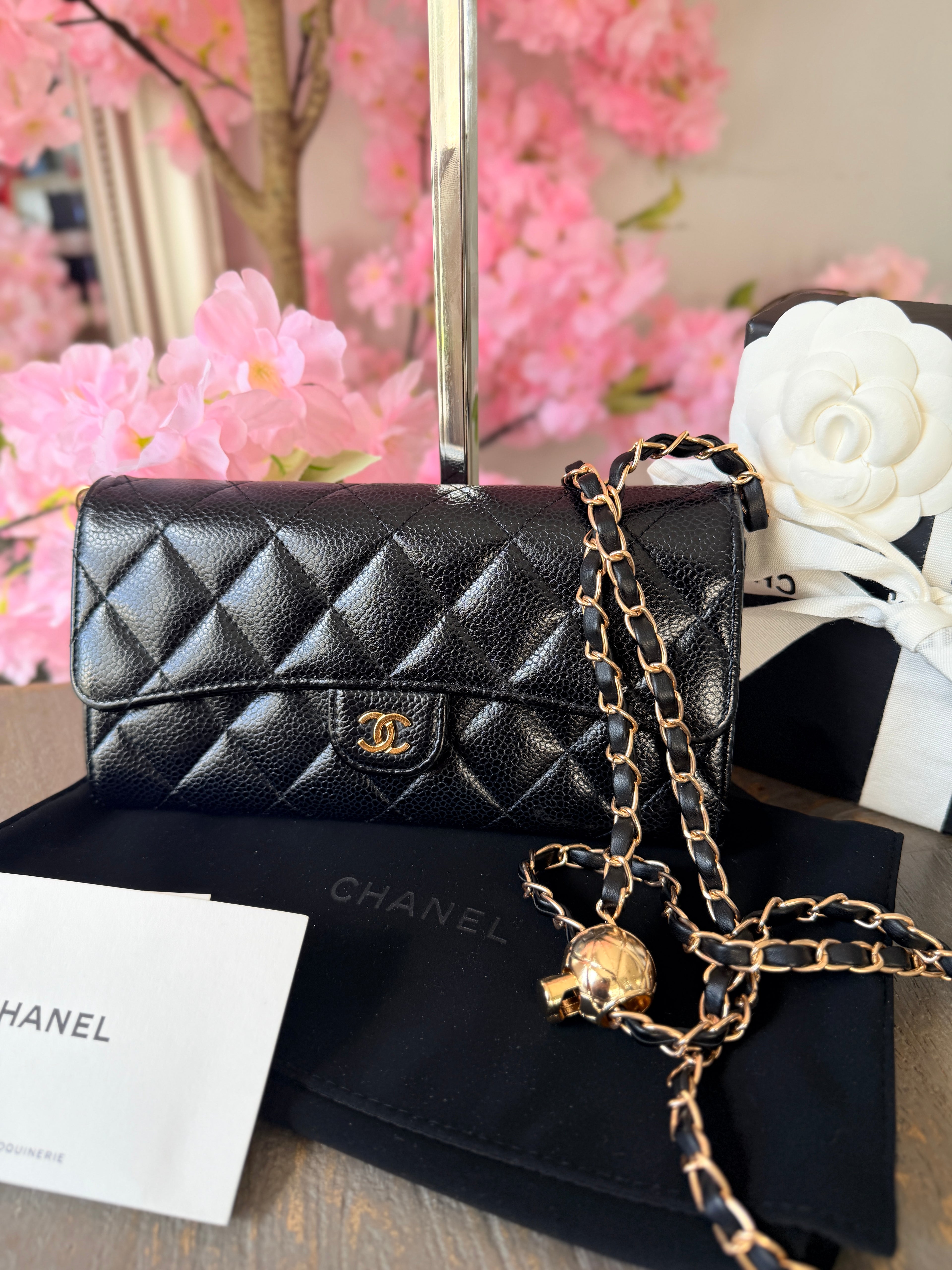 Chanel Long Wallet Black Caviar Leather Gold Hardware