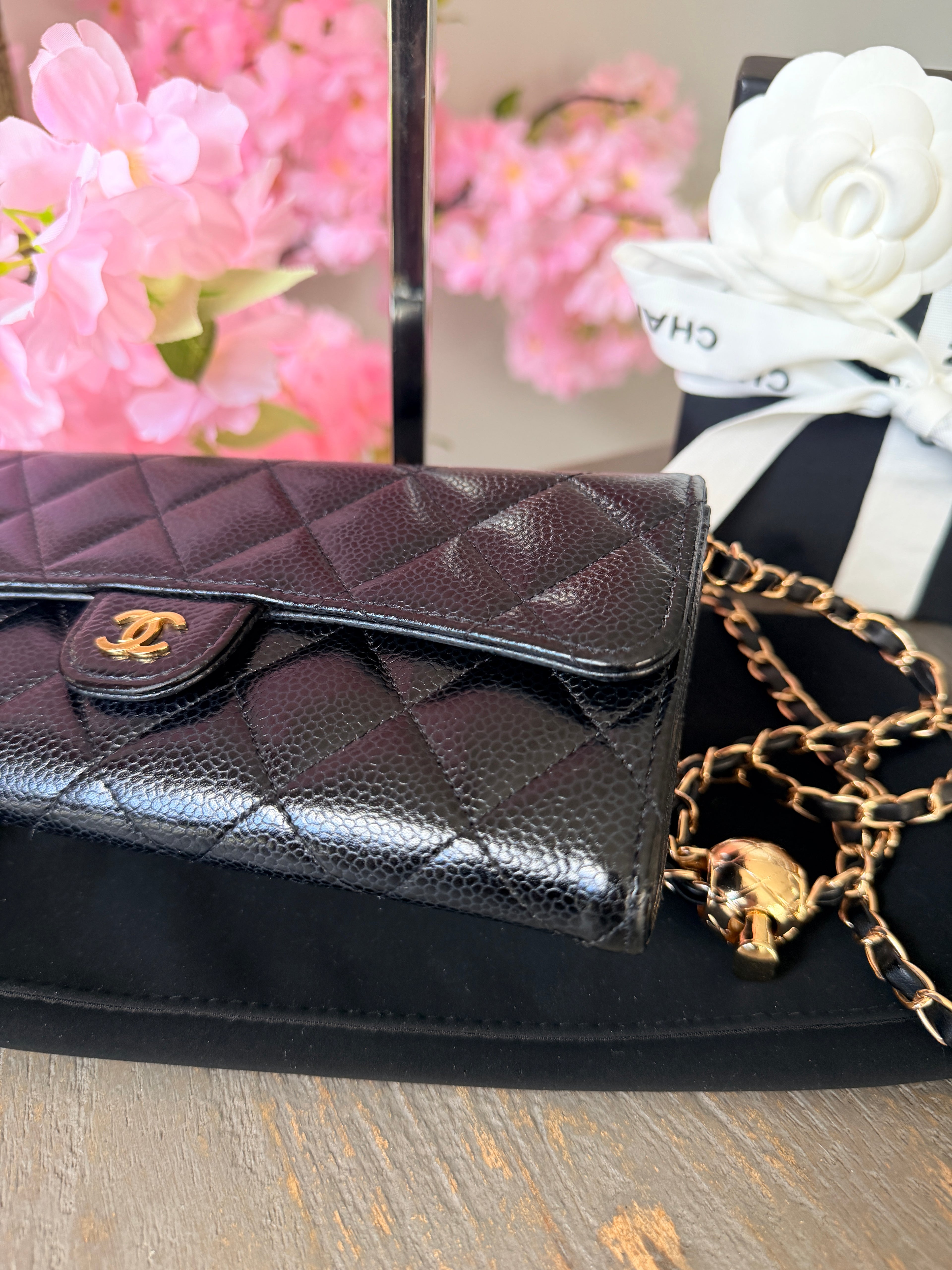 Chanel Long Wallet Black Caviar Leather Gold Hardware