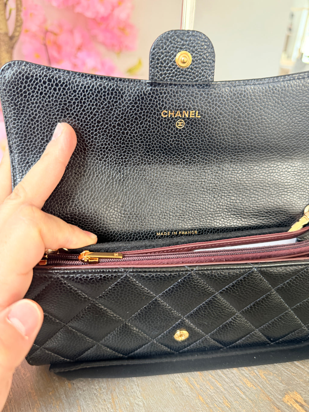 Chanel Long Wallet Black Caviar Leather Gold Hardware