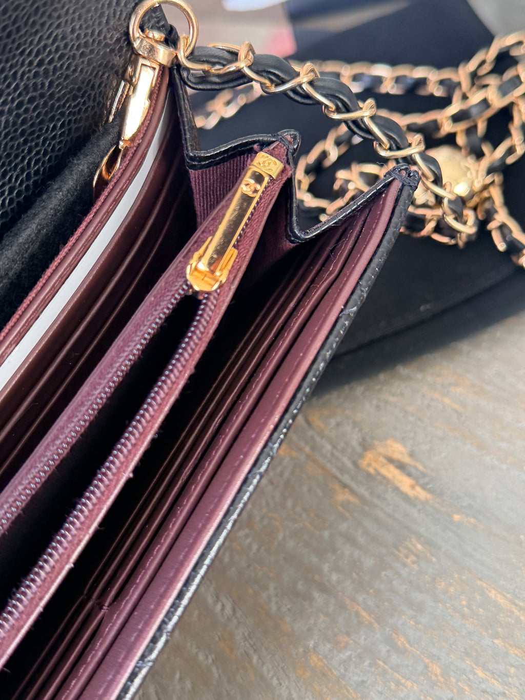 Chanel Long Wallet Black Caviar Leather Gold Hardware