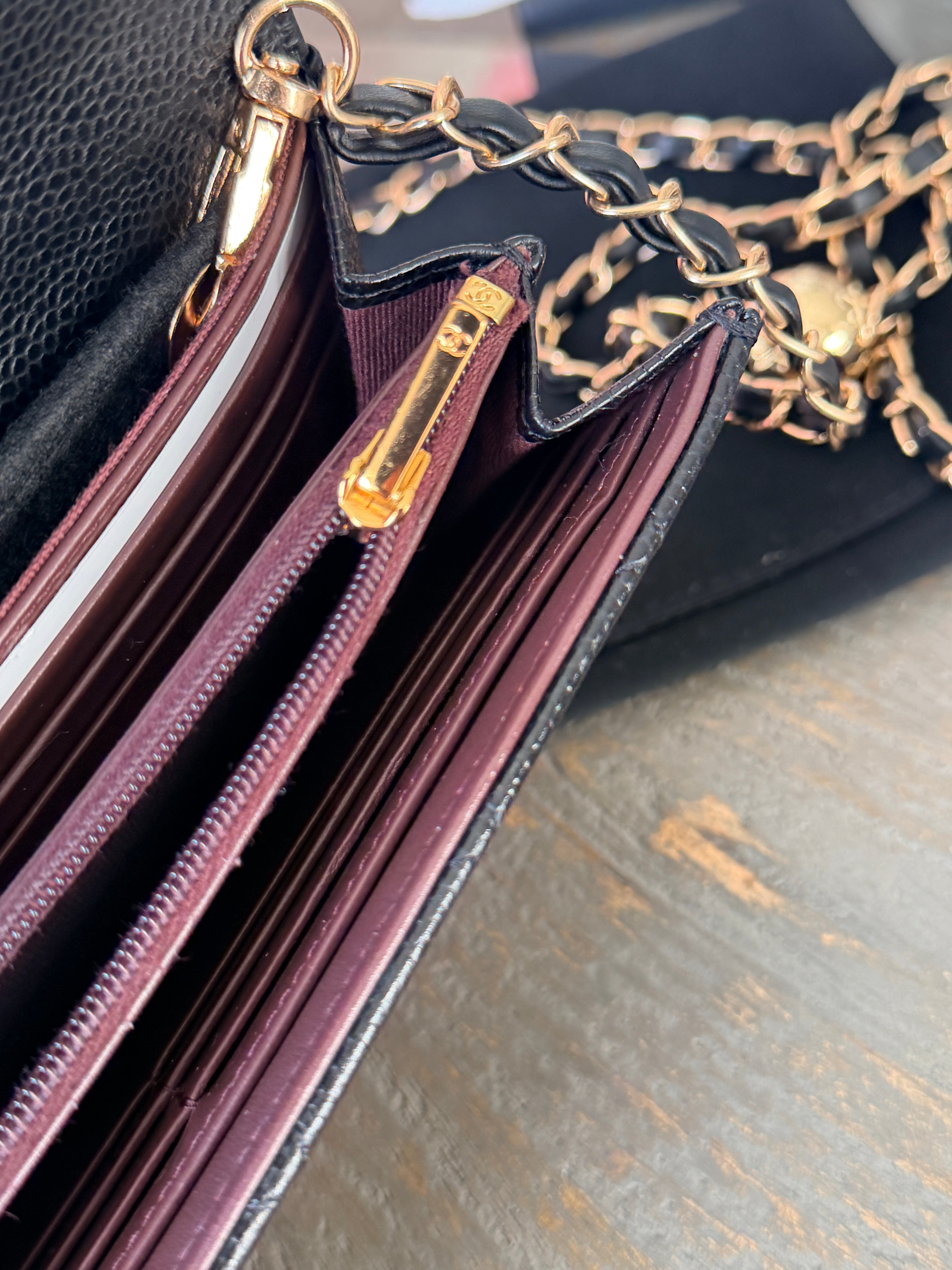 Chanel Long Wallet Black Caviar Leather Gold Hardware