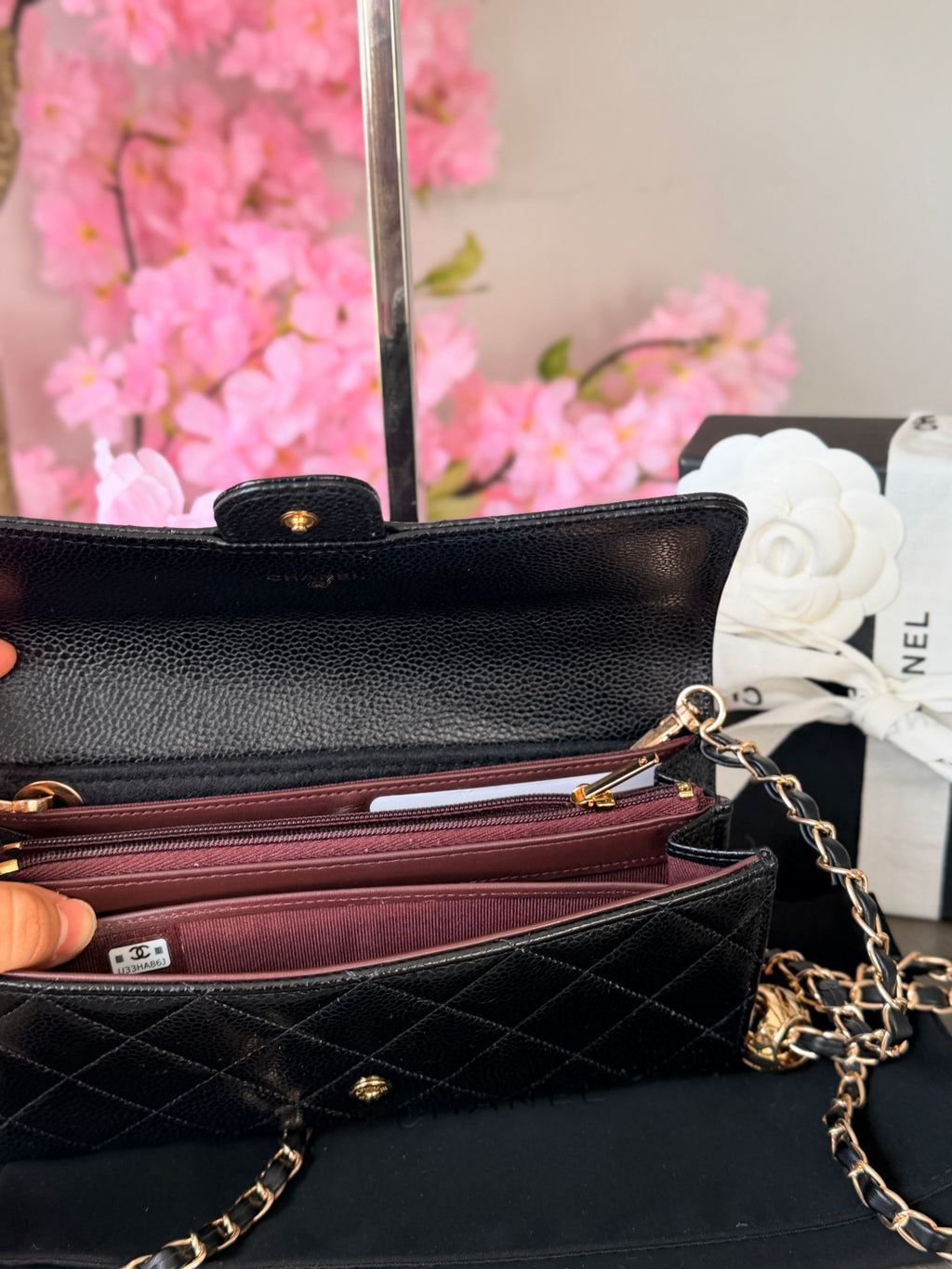 Chanel Long Wallet Black Caviar Leather Gold Hardware