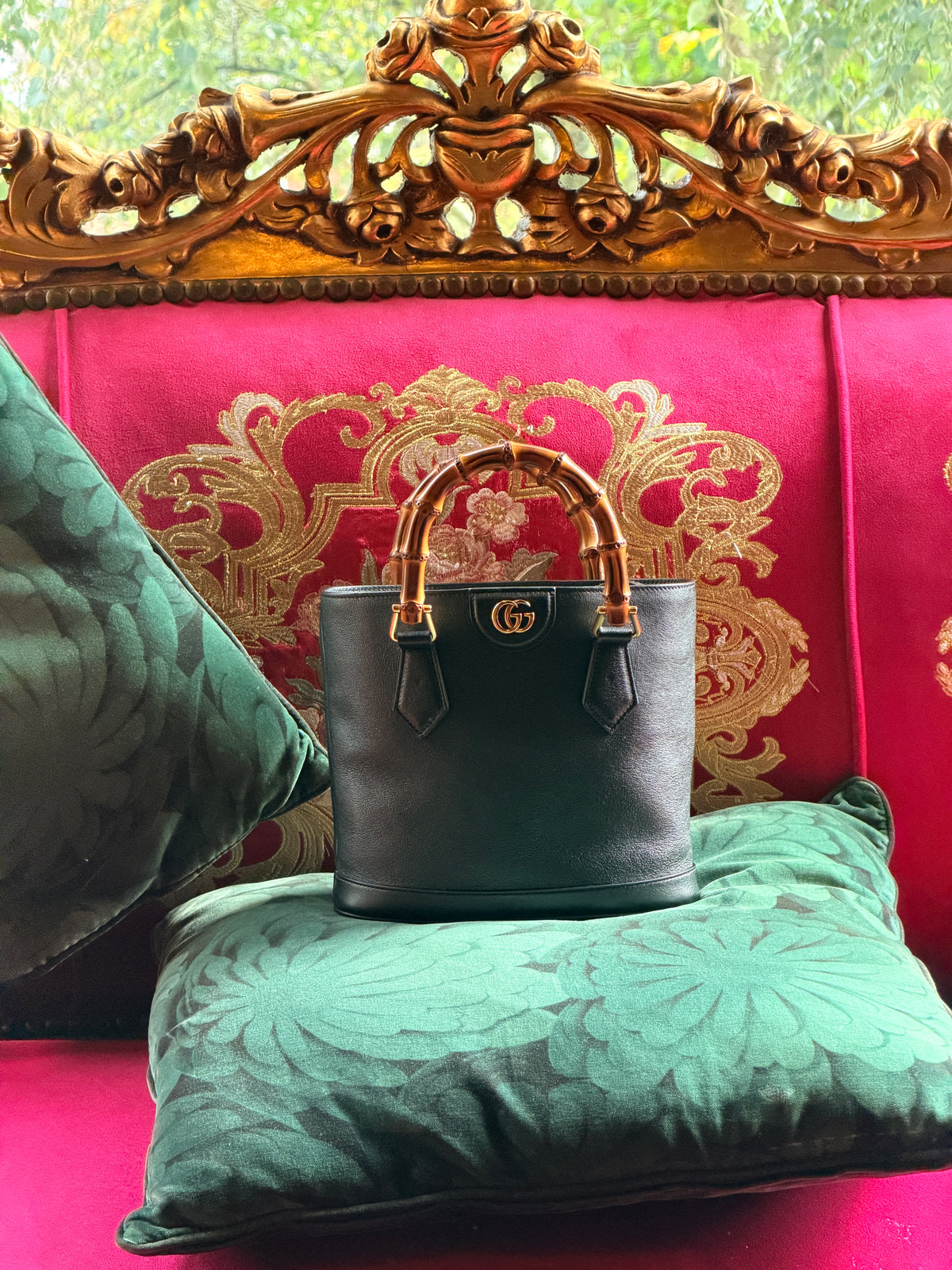 Gucci Diana Bamboo Small Shoulder Bag Black Leather Gold Hardware